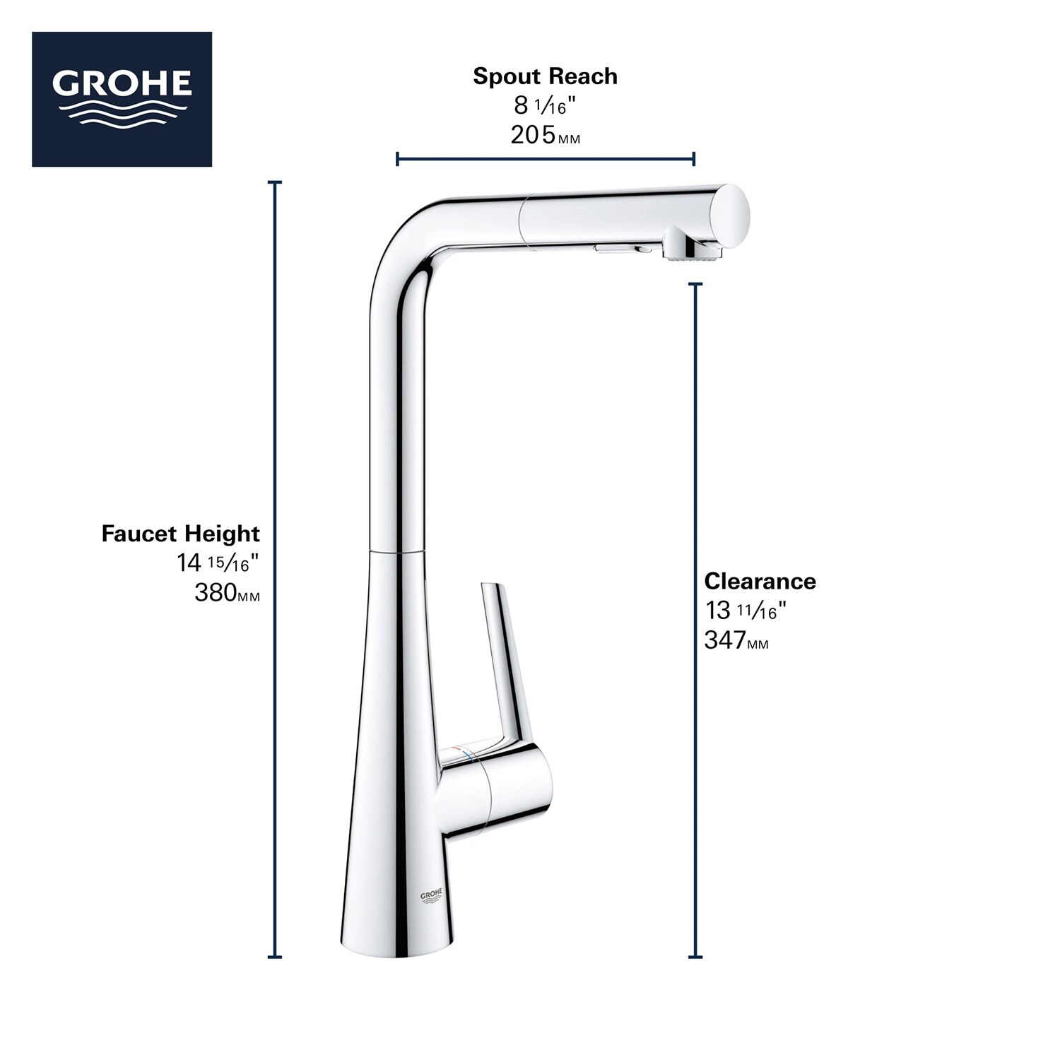 GROHE Zedra Supersteel Single Handle Pull Out Kitchen Faucet With   65885092 