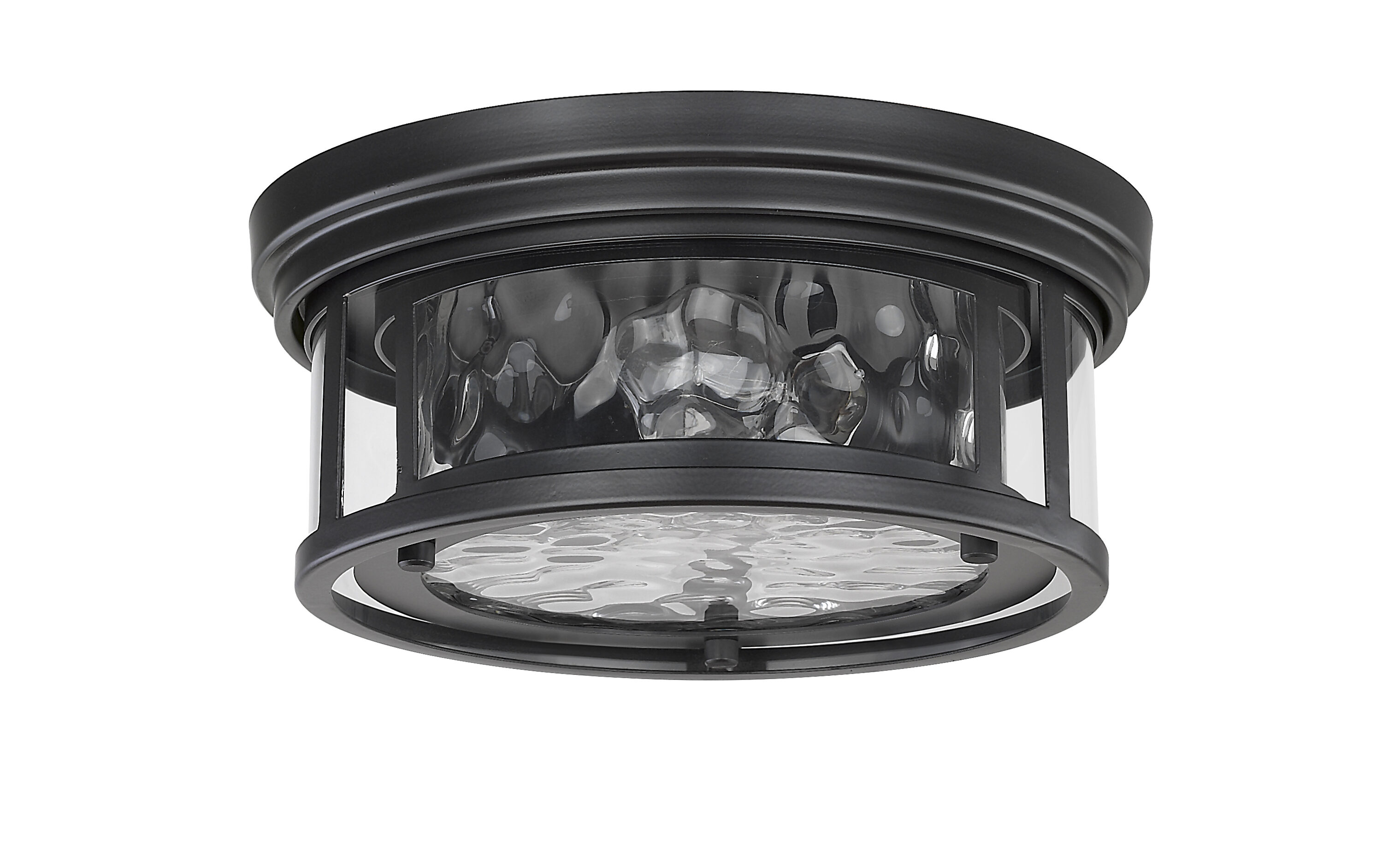 Clarion Matte Black Transitional 2-Light Flush Mount with Clear Water Glass