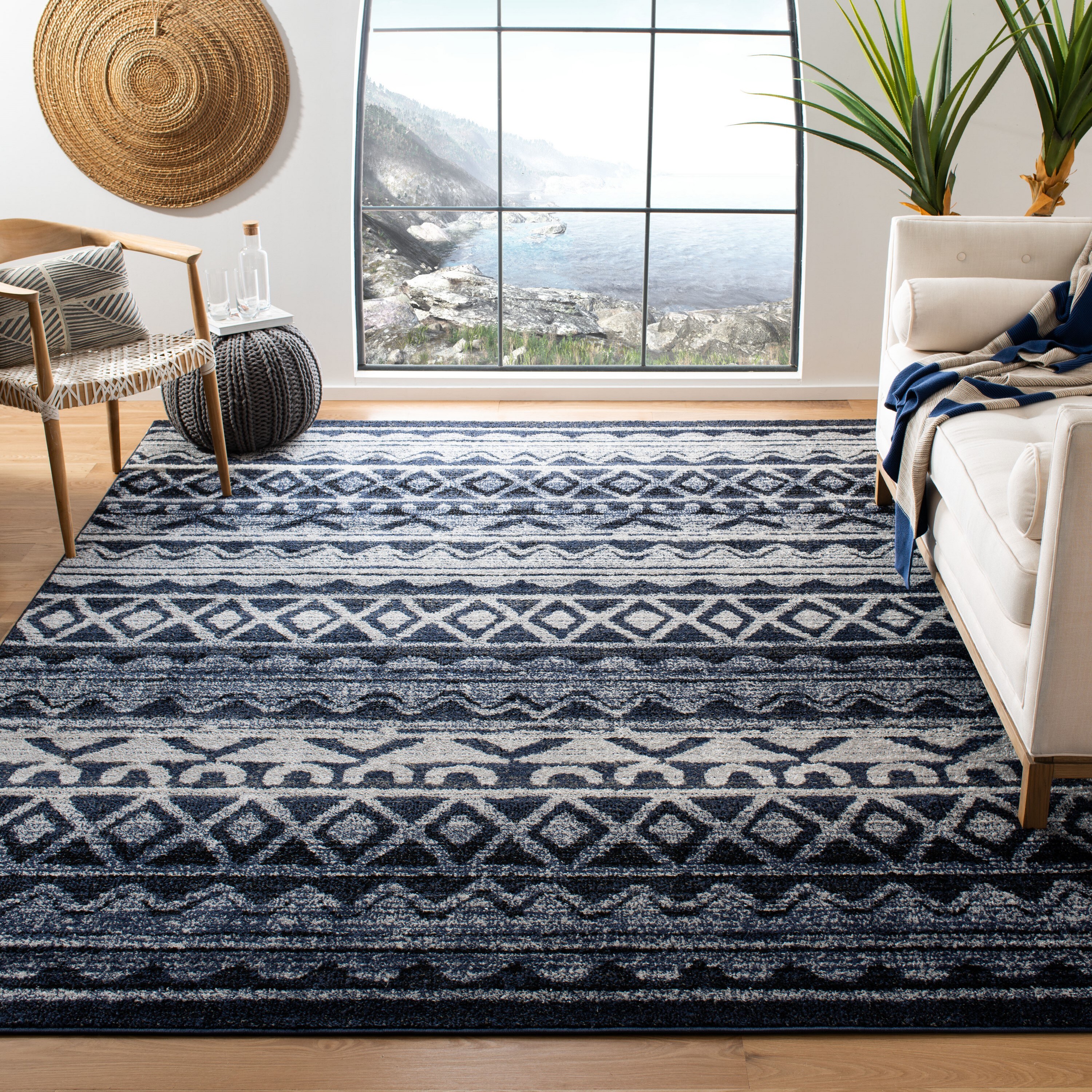 Safavieh Adirondack Gage 9 X 12 Ivory/Navy Indoor Distressed/Overdyed Lodge Area Rug in the Rugs