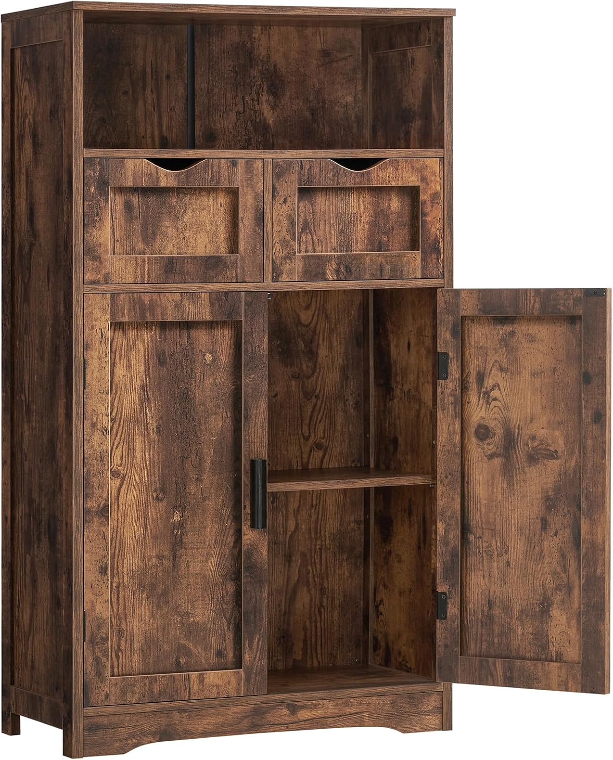 Iwell  Storage Cabinet with 2 Drawers Adjustable Shelves Cupboard Floor Cabinet for Living Room Home Office Rustic Brown