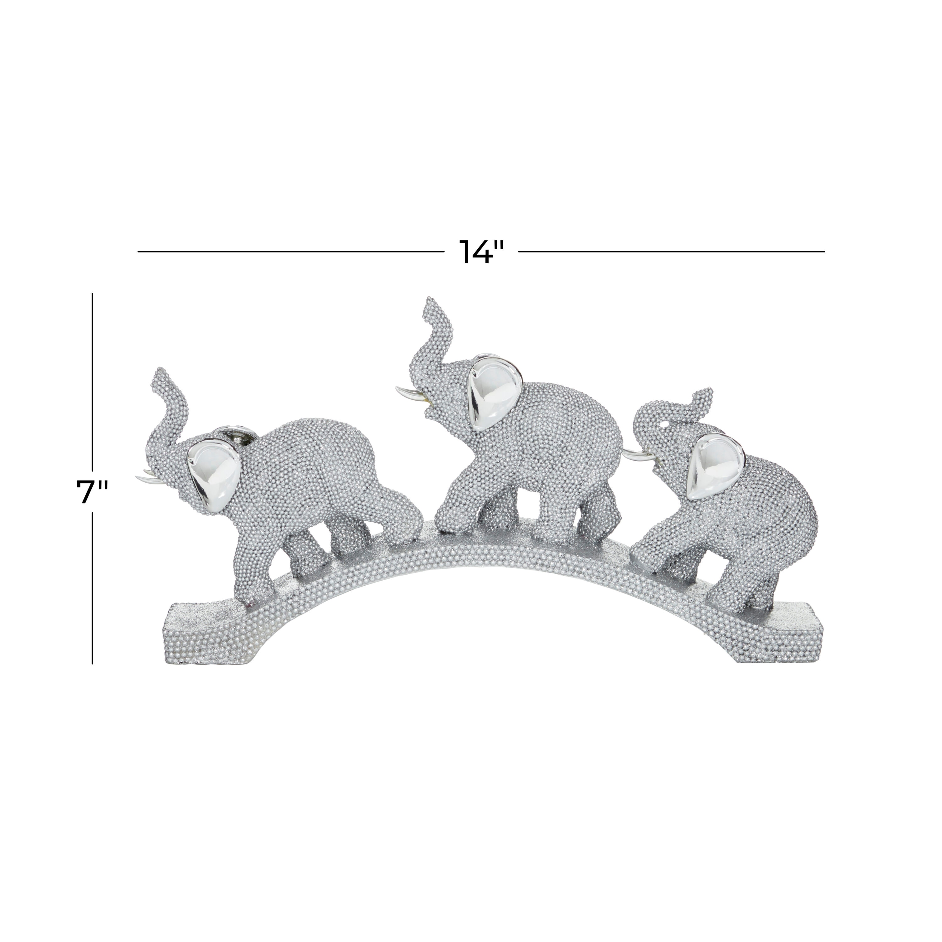 Silver Polystone Elephant Sculpture on Curved Base