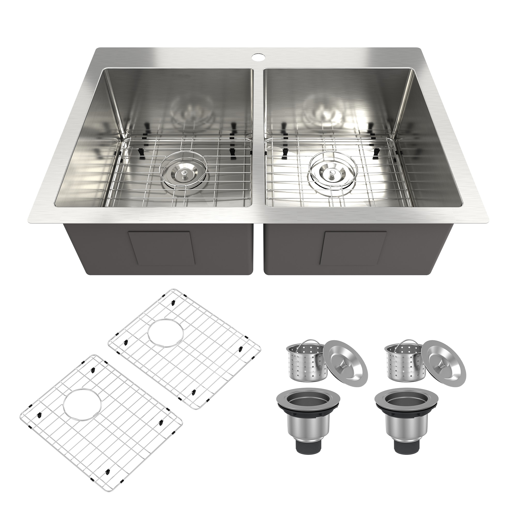 CASAINC Drop-in 33-in x 22-in Stainless steel Double equal bowl 18 -Gauge Workstation Kitchen Sink