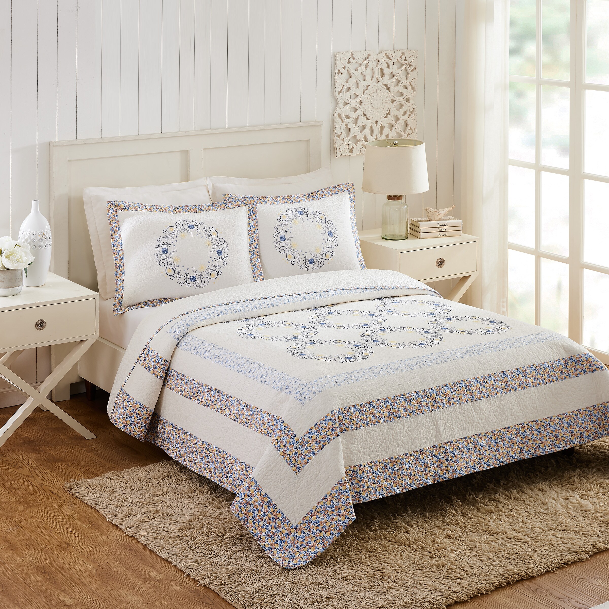 Mary Jane's Home Ashton Garden Quilt Set 3-Piece Blue Full/Queen Quilt ...