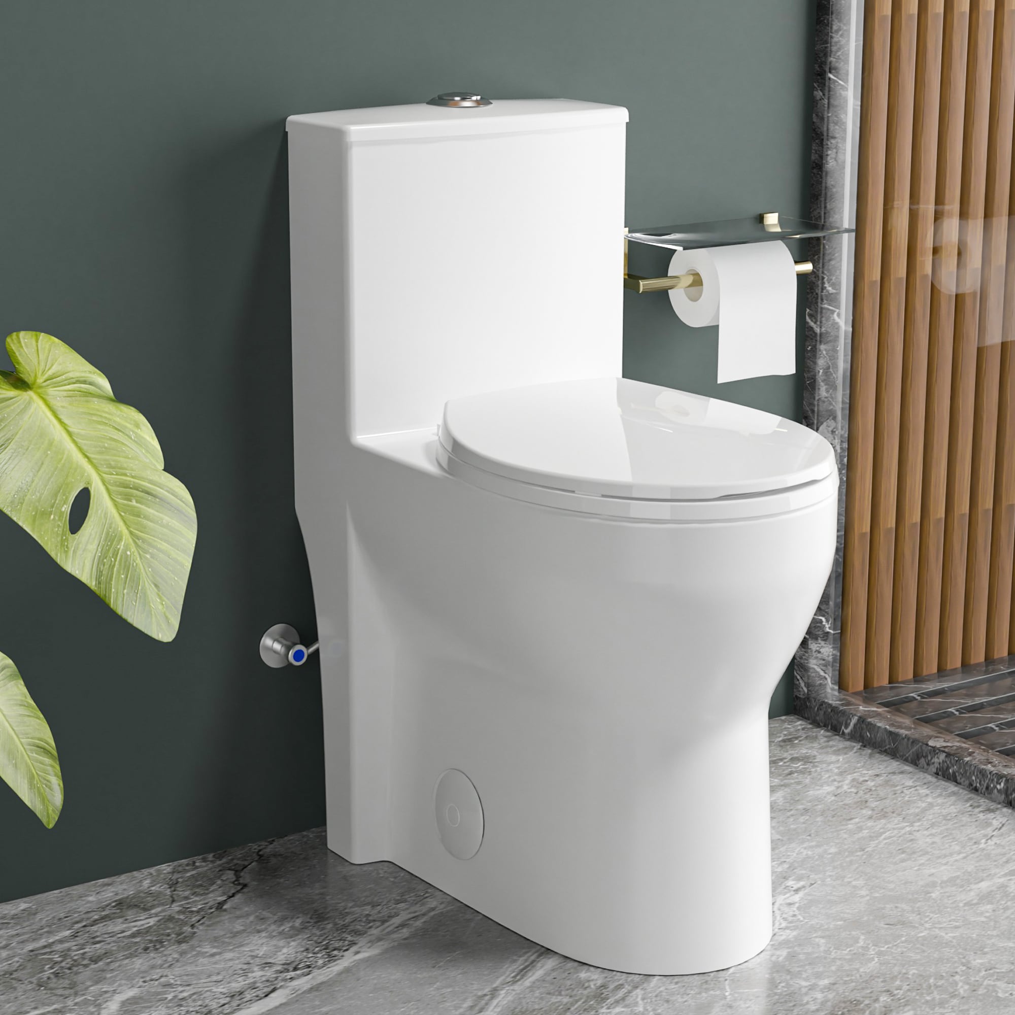 TOBILI - 19-in 1-piece toilet round dual flush 1.0/1.28 GPF white