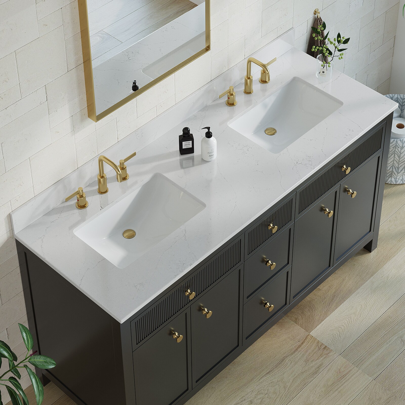 Bianco Bella 61'' White Quartz Double Undermount Sink Vanity Top