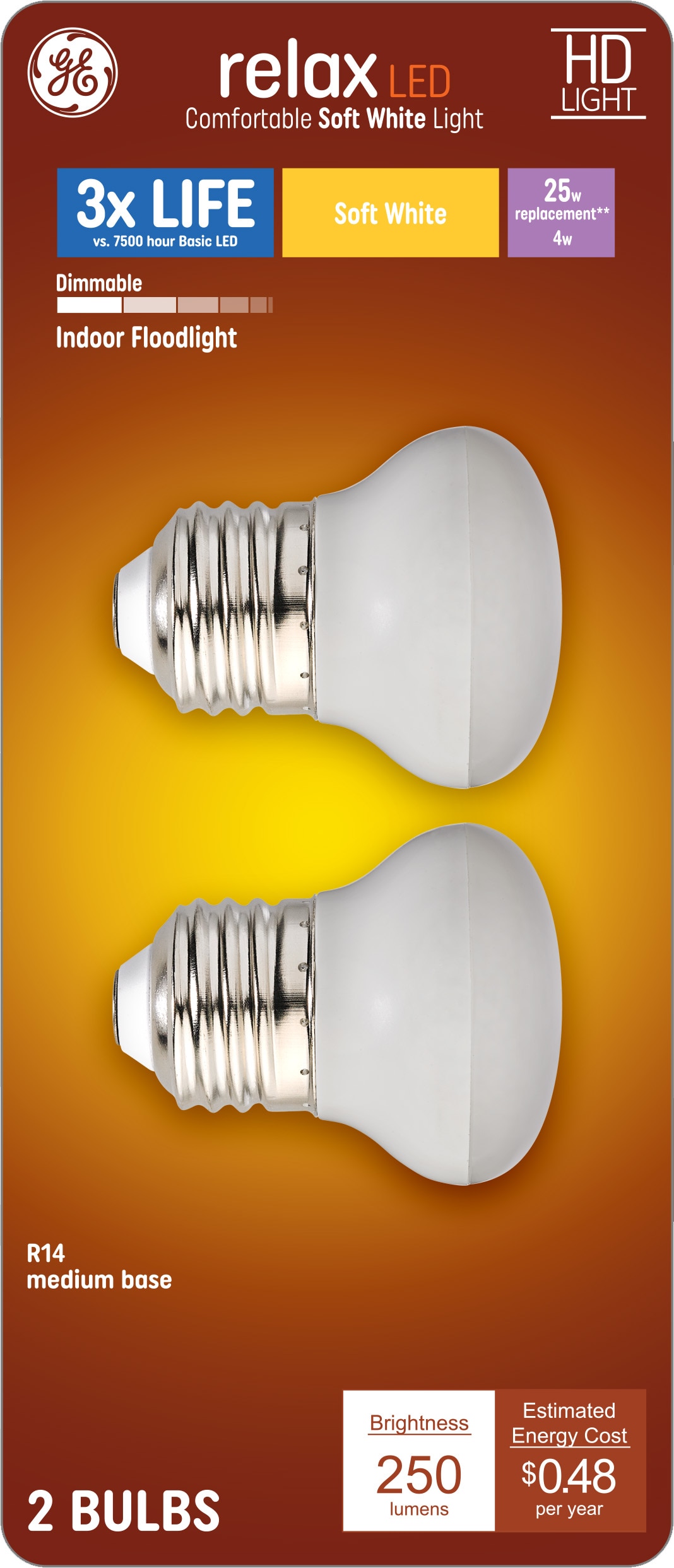 GE 44997 Relax 25 -Watt EQ Soft white Medium base (E-26) Dimmable Spot Flood Light Bulb 2 -Pack