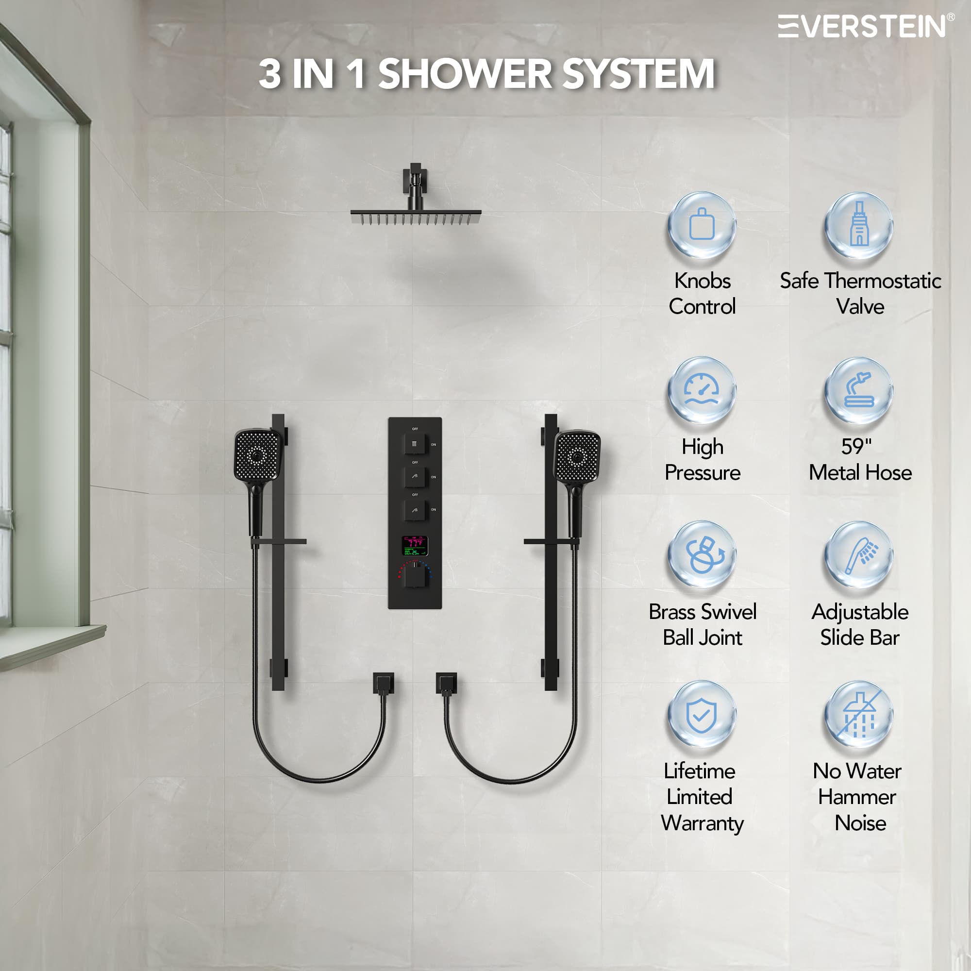 EVERSTEIN SFS-1073-BK12 Showerhead-Bar-Panels - View #5