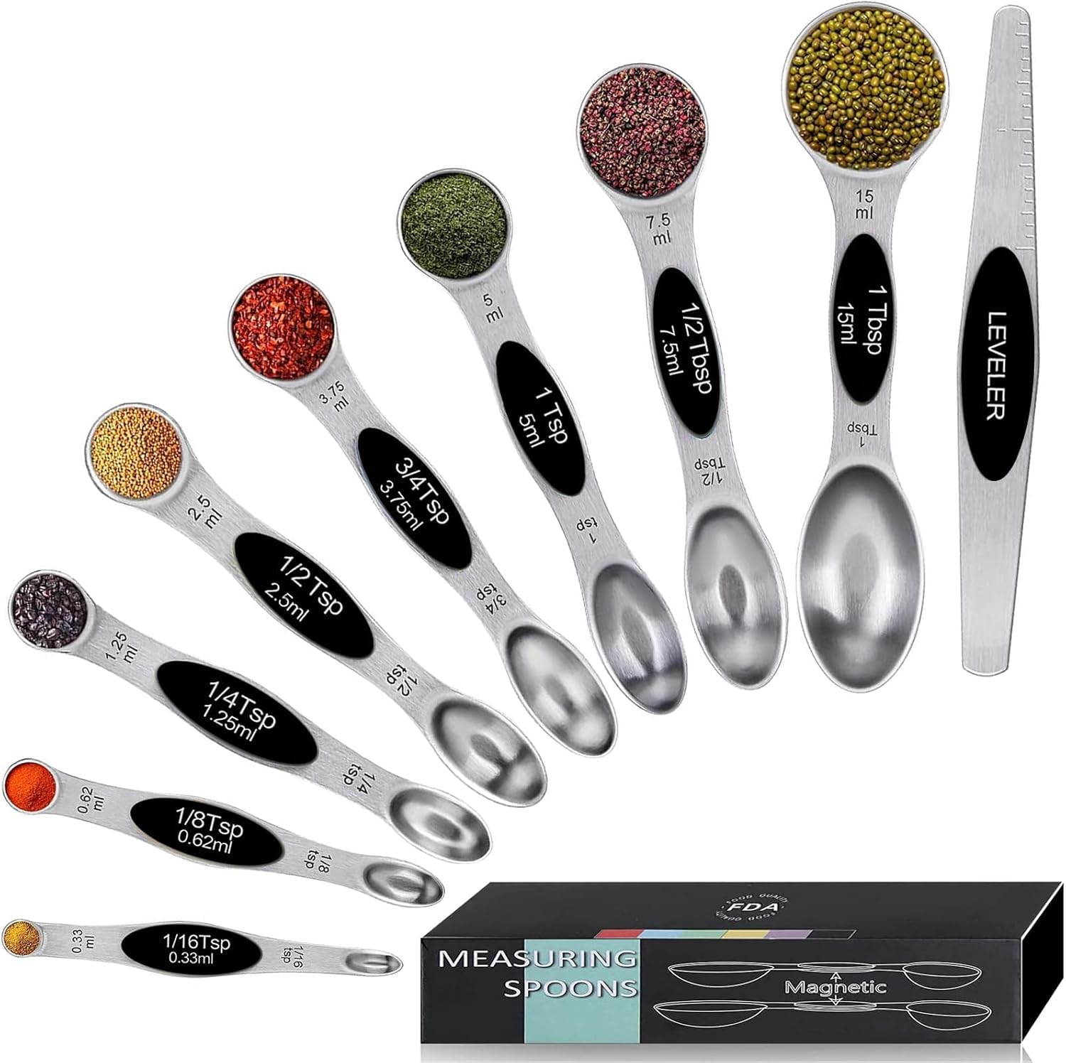 LILILIAN FMY Magnetic Measuring Spoons Set Heavy Duty Stainless Steel ...