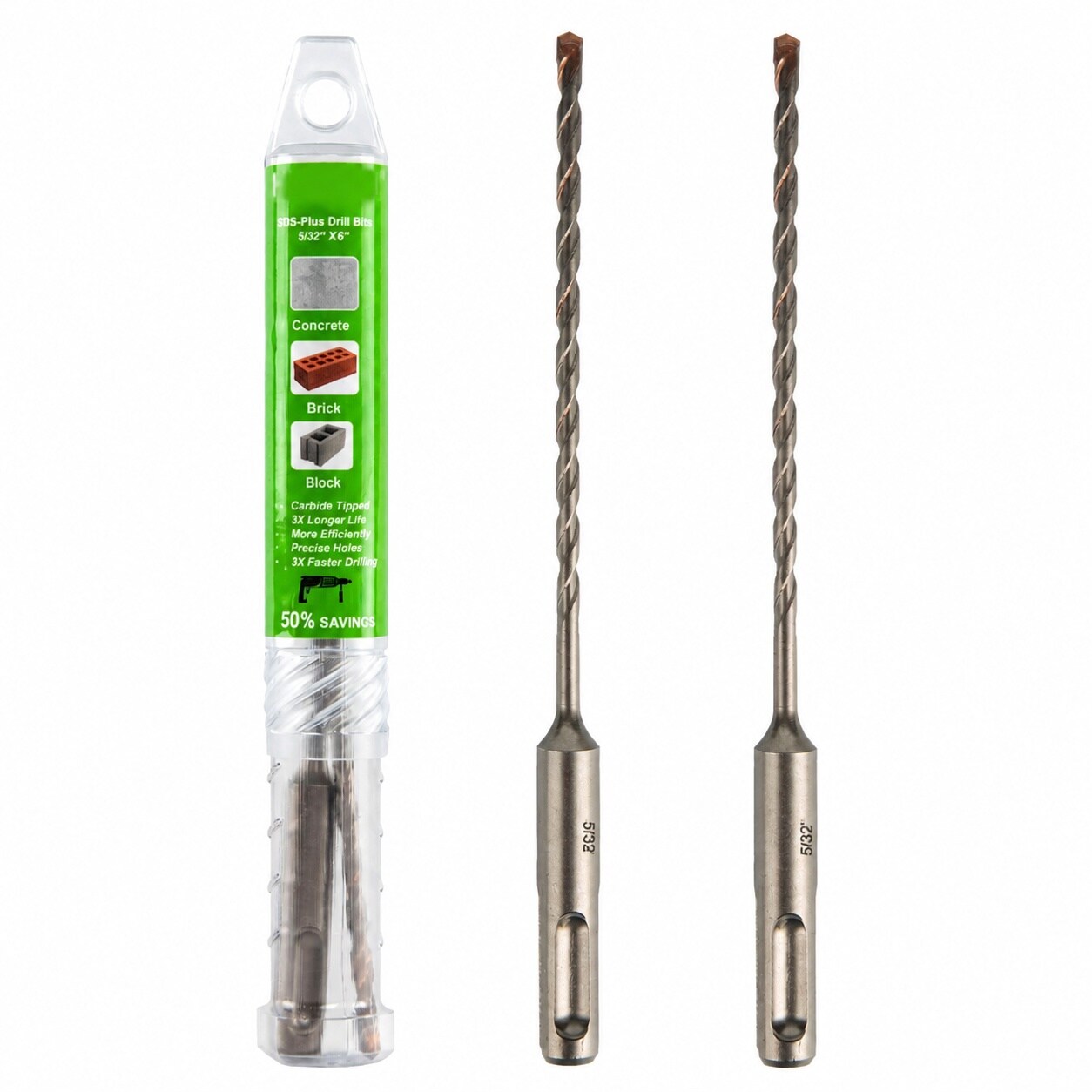 KIWDZFU 5/32 inch by 6 inch SDS Plus Hammer Drill Bits 2 Pack Carbide Tipped for Concrete Brick Block Stone durable home #LKI0820A317