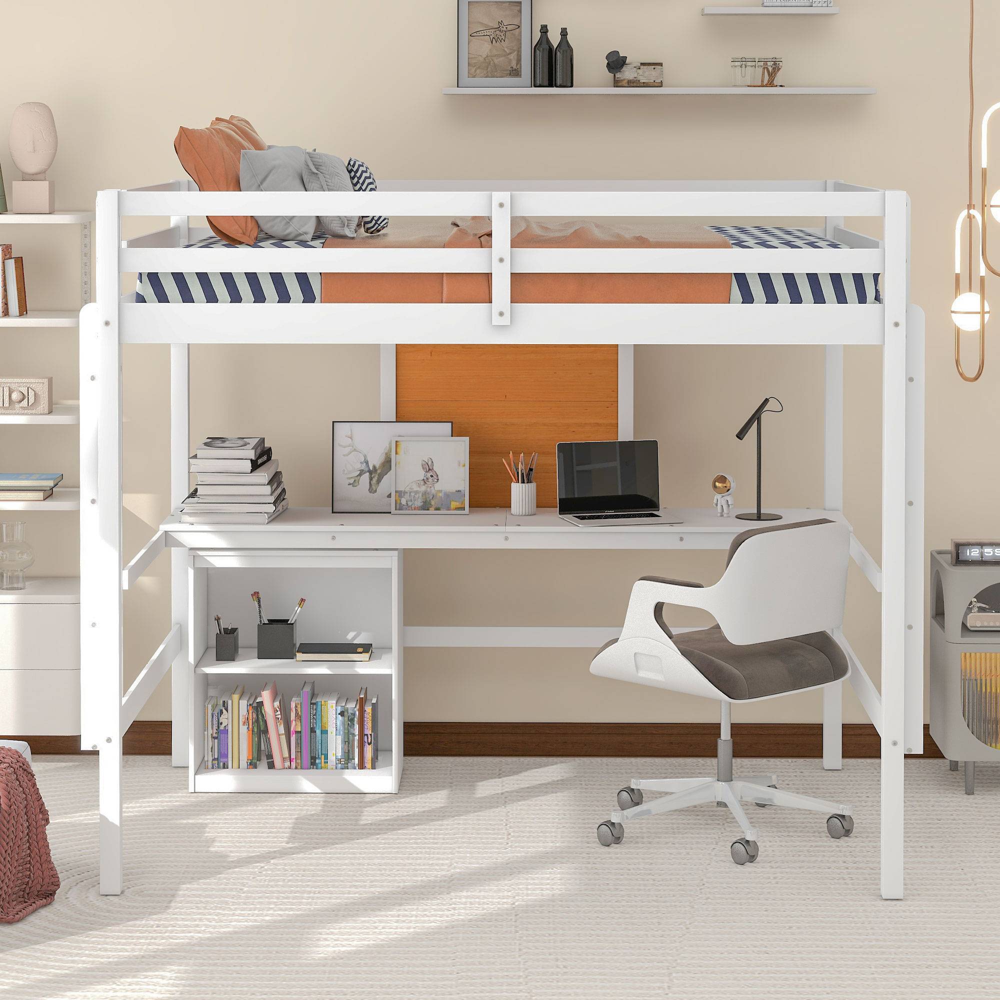 Yiekholo YLL-0681AAK White Full study loft Bunk Bed
