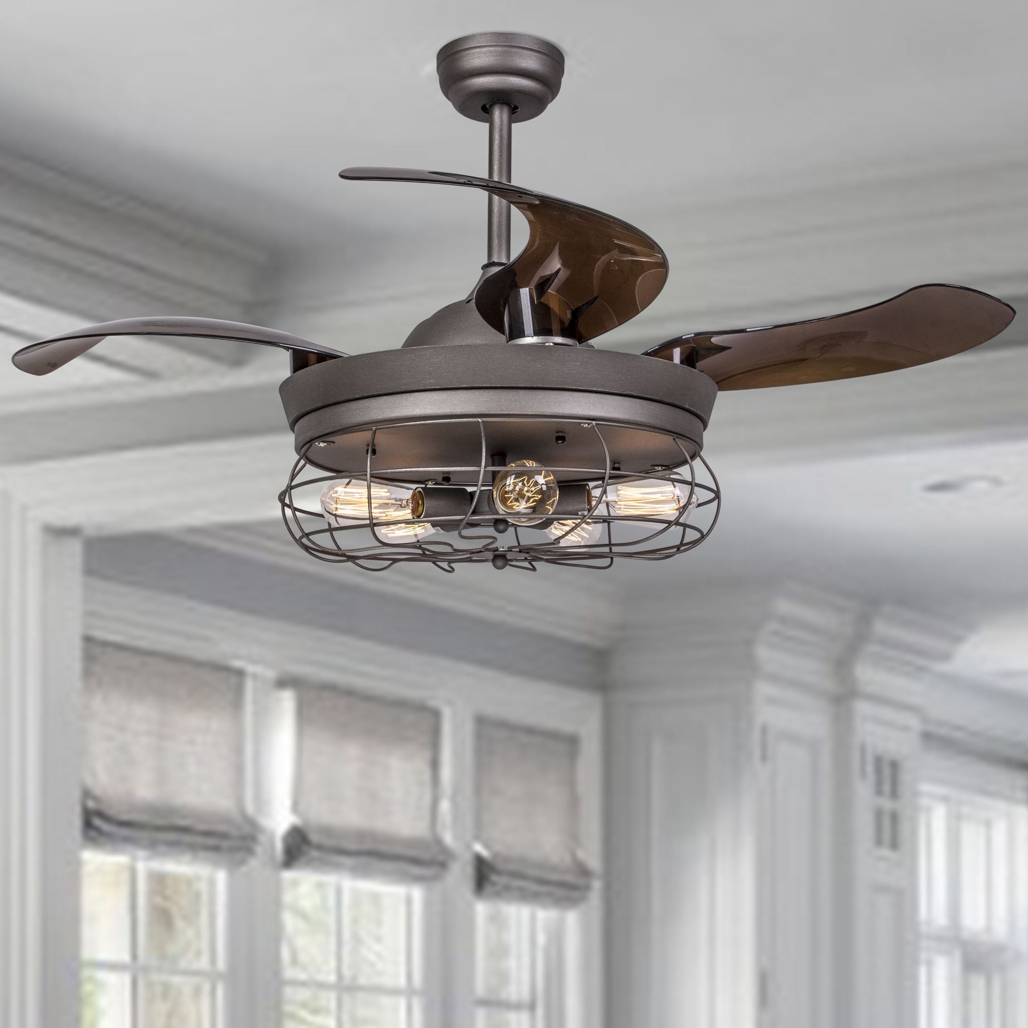 Parrot Uncle F4503AG110V 46-in Antique Gray Indoor Chandelier Ceiling Fan and Remote (4-Blade)