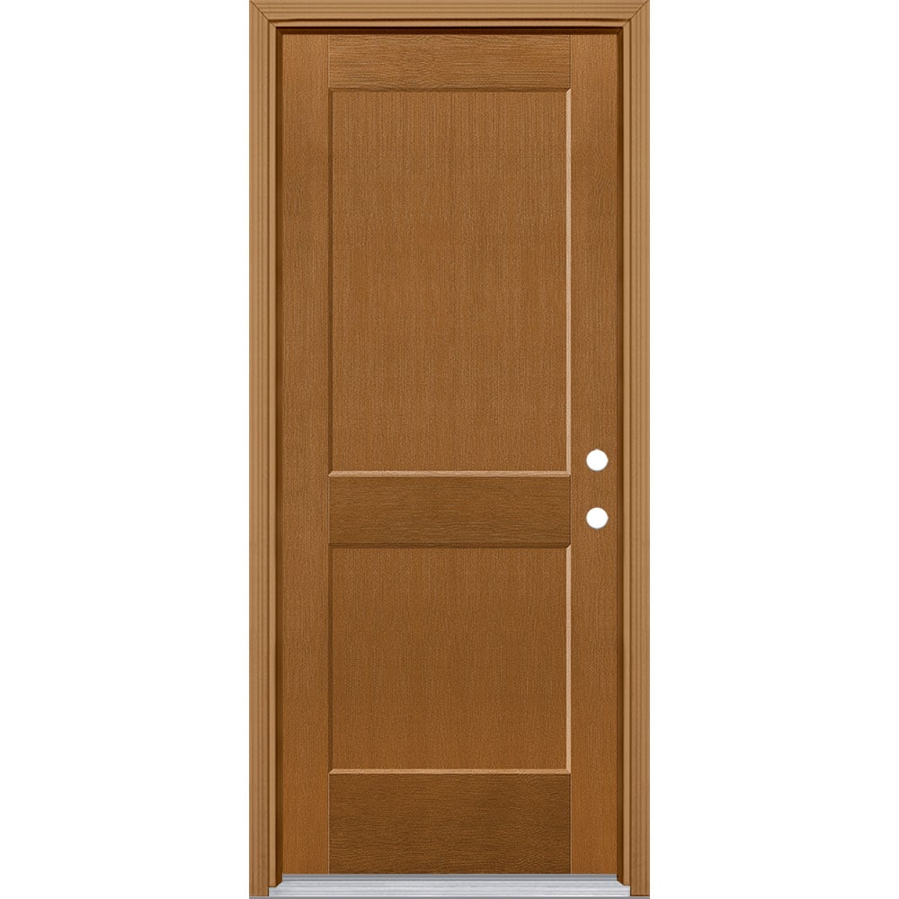 Masonite 5204062 Logan 32-in x 80-in x 4-9/16-in Fiberglass No glass Left-hand inswing Oakcrest Stained Prehung Front Door with Brickmould Insulating core