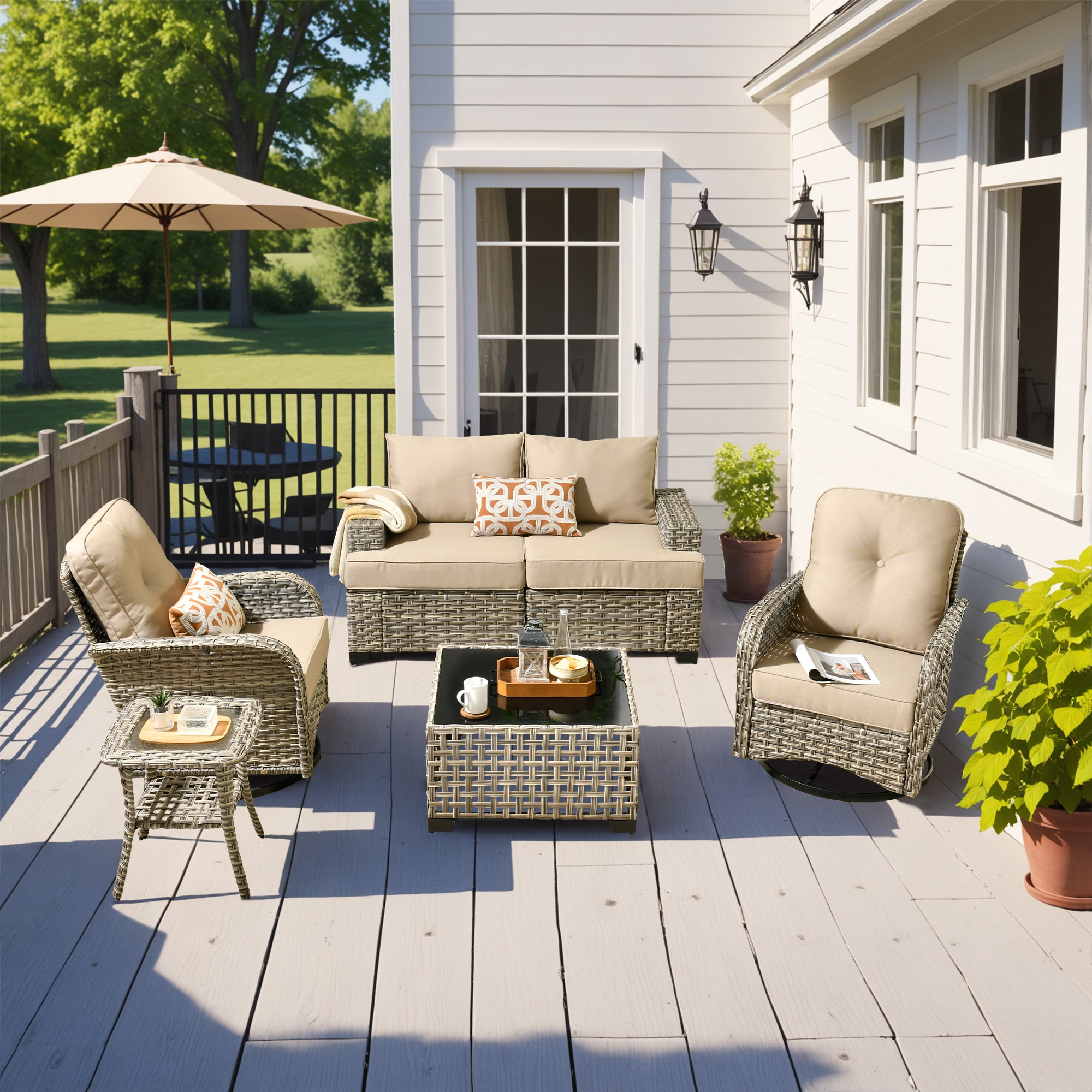 ALTRIGUS 6L-VYZTBS606-AL 6 -Piece Wicker Patio Sofa Conversation Set with Beige Cushions