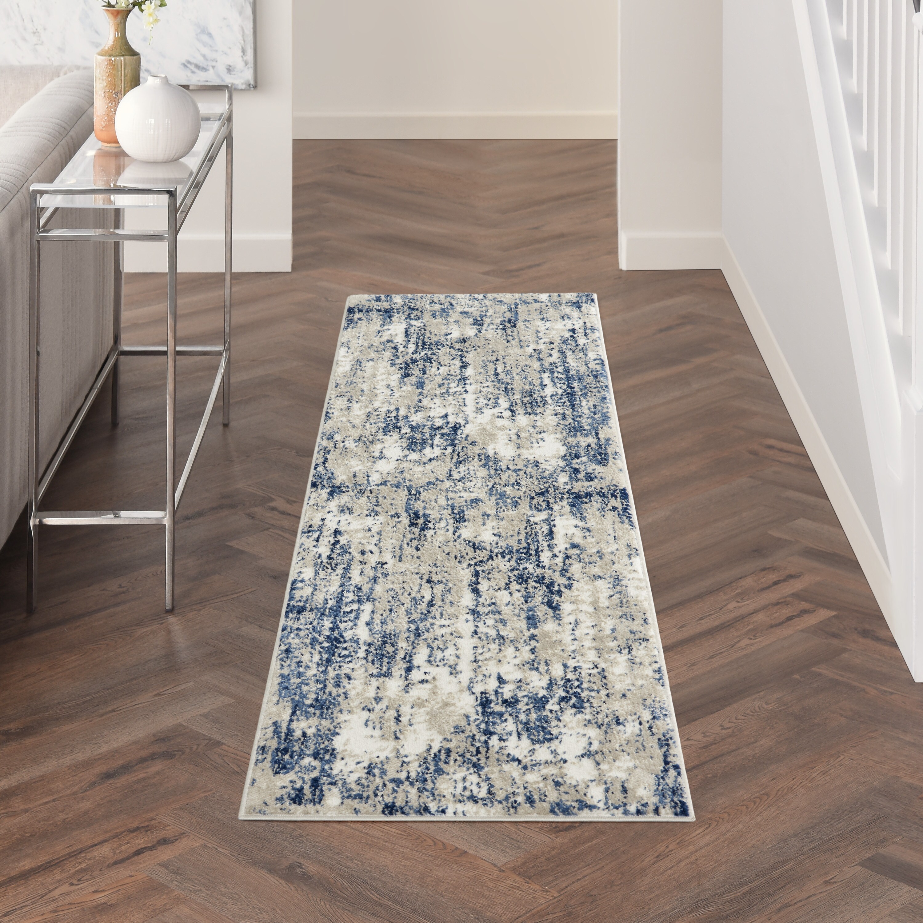 Nourison 99446795687 Cyrus 2 x 7 (ft) Loomed Polypropylene Ivory/navy Rectangular Indoor Area rug