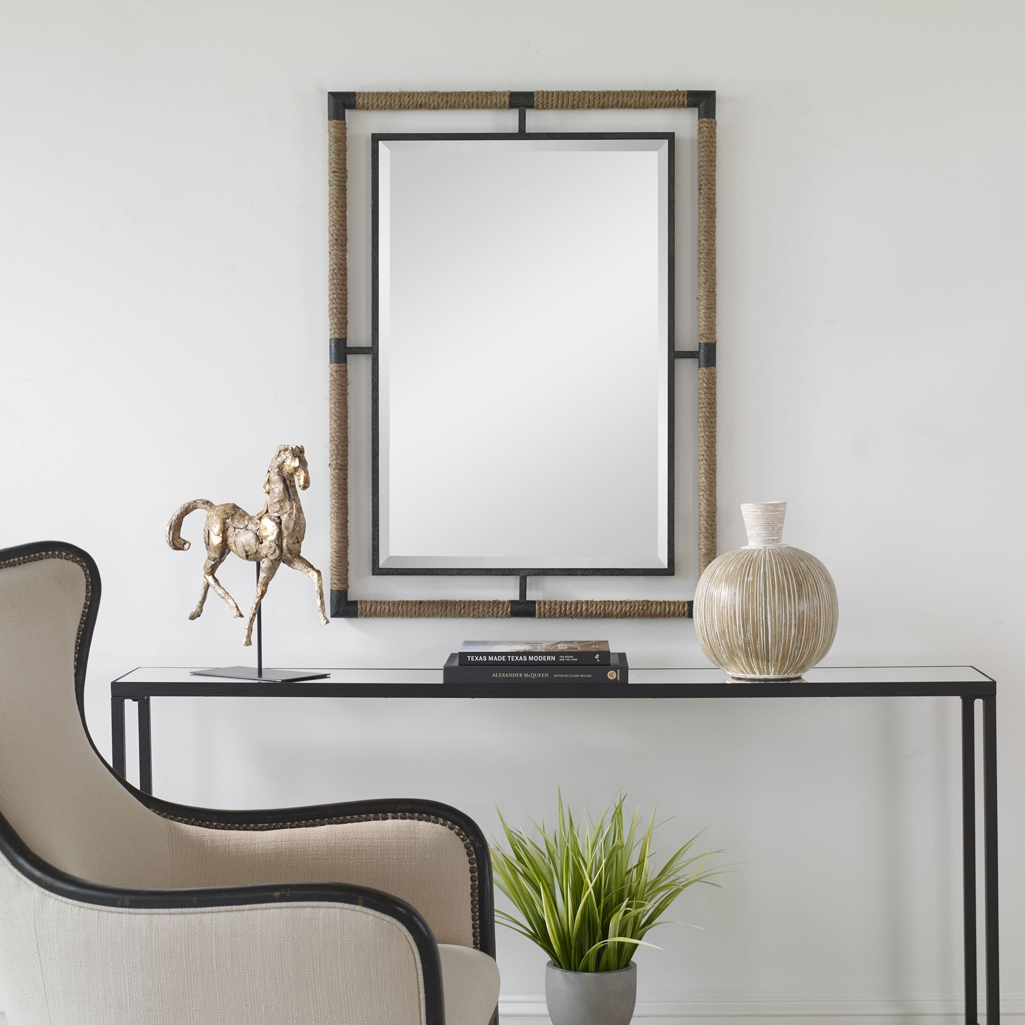 Commerce Street 09769 28-in W x 38-in H Rectangle Rust black Framed Wall Mirror