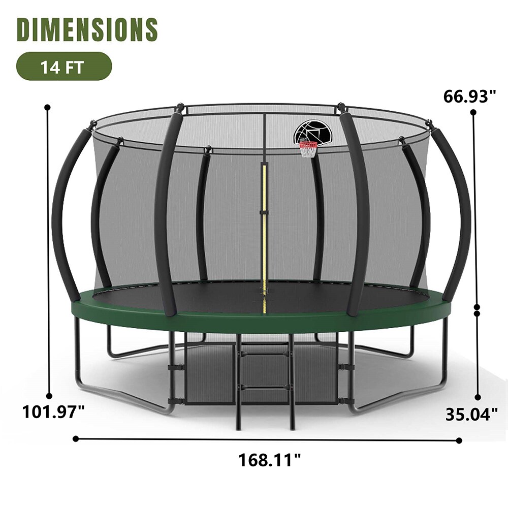 Fun Orange 12FT Round Black Backyard Trampoline with Safety Enclosure,  Waterproof Spring Cover Padding, and Enhanced Durability in the Trampolines  department at