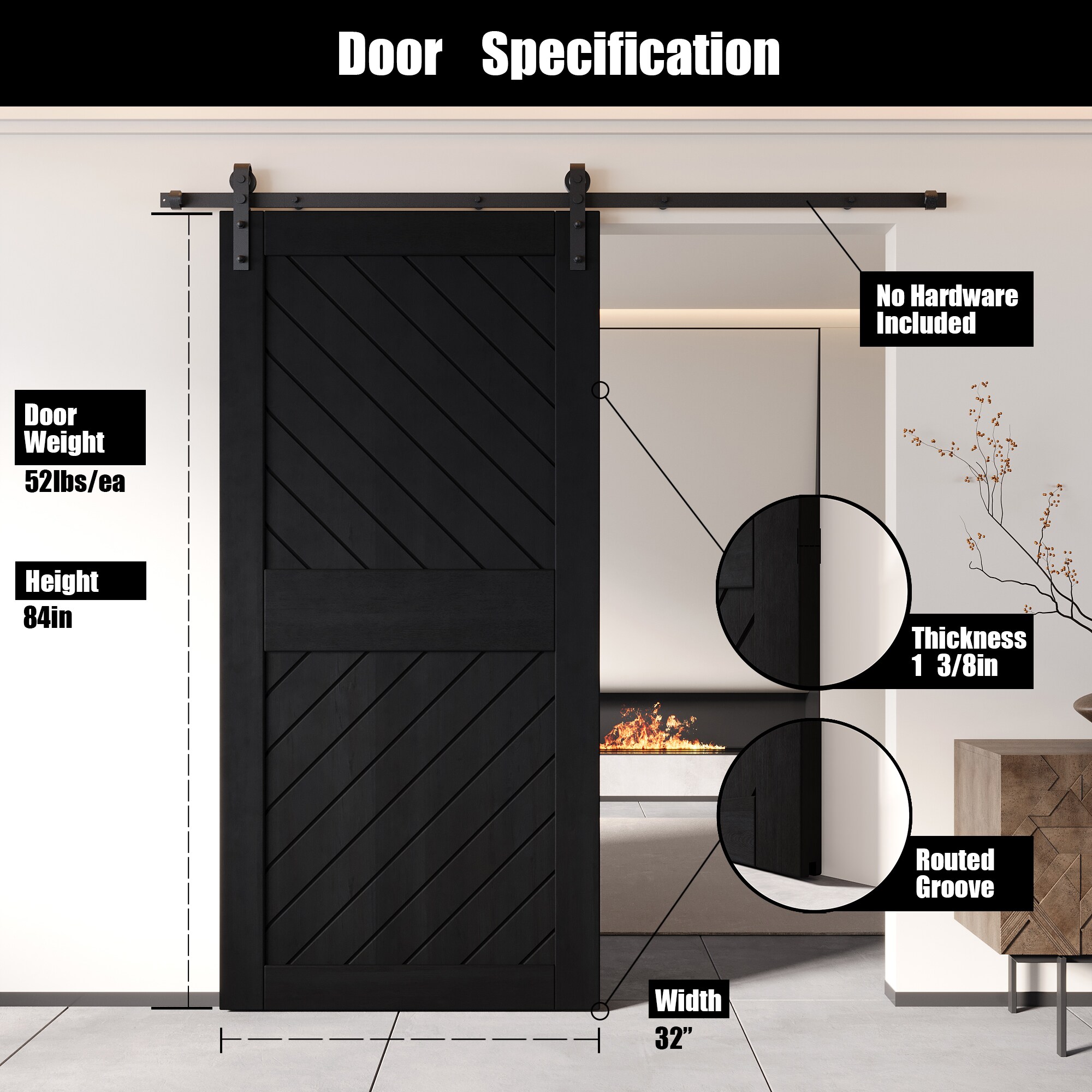 HOMACER XT4-3284-BK Barn-Doors - View #2