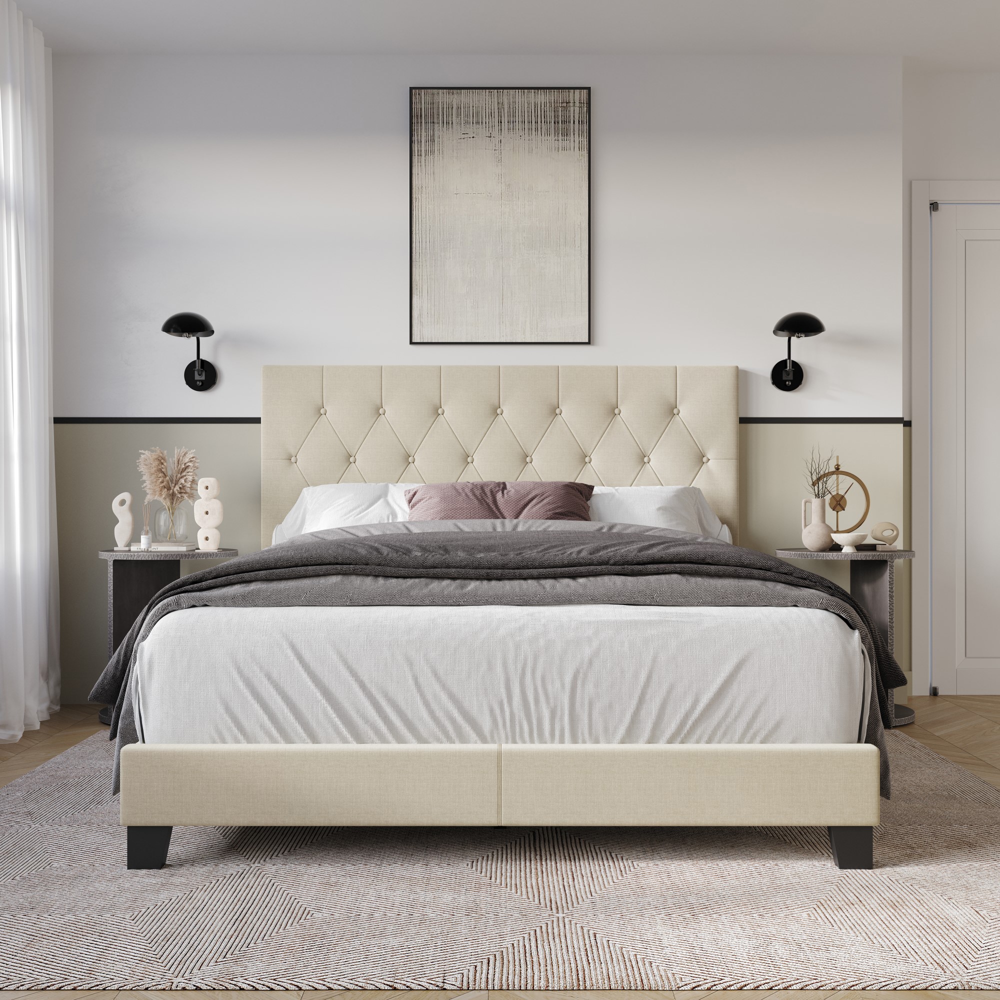 Home Design 80178-121 Dillon Beige Twin Wood Panel Bed