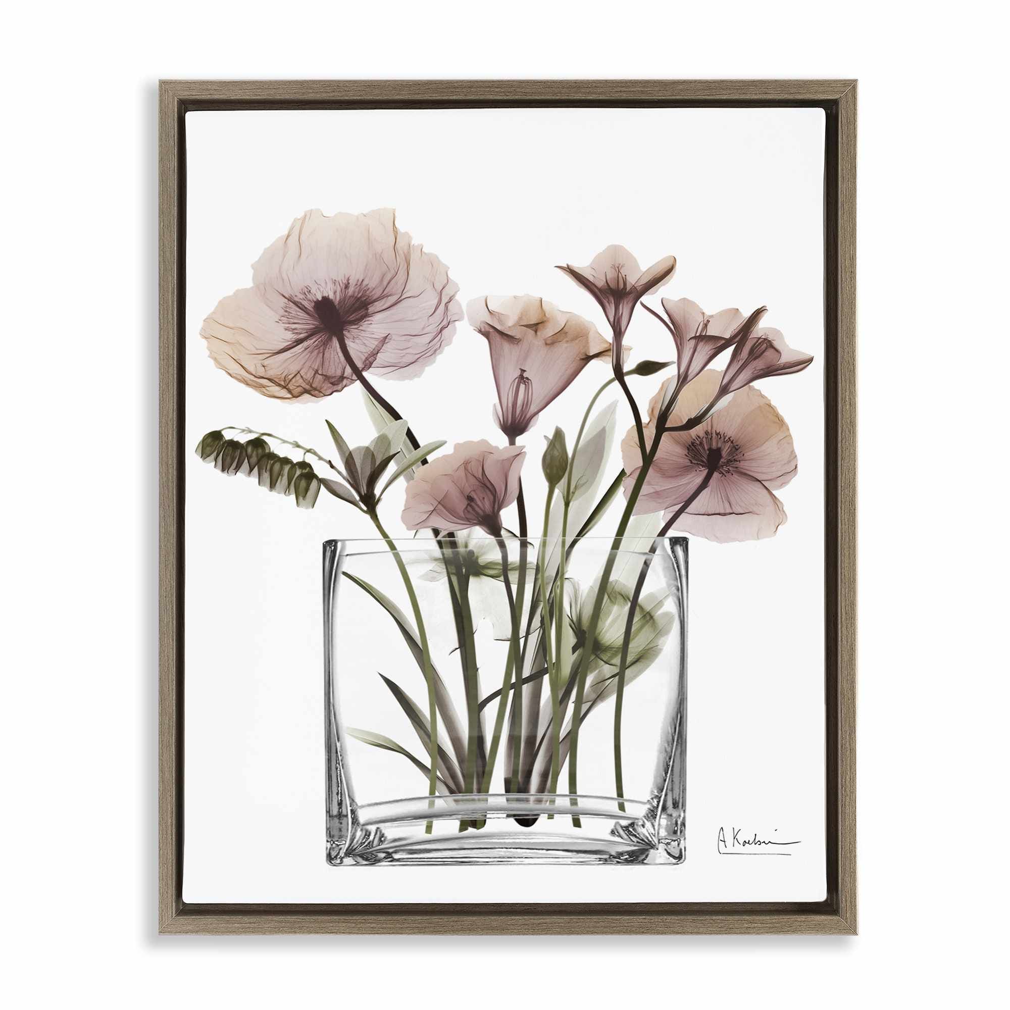 Stupell Industries BS-020-FFE-24X30 Modern Translucent Flowers Brown Framed Floater Canvas Wall Art By Albert Koetsier 25 x 31