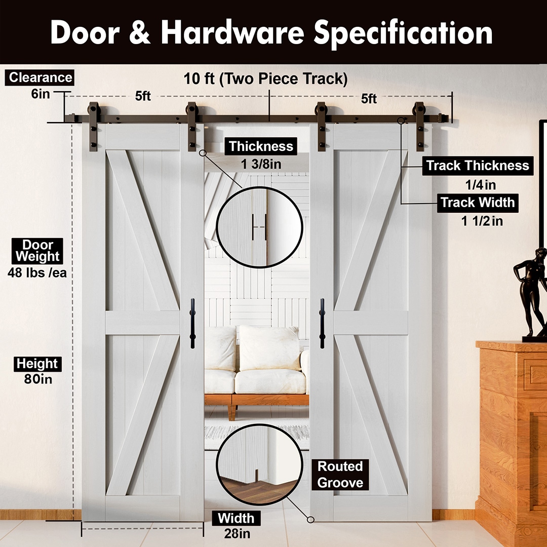 HOMACER YT2TGH120C-2880F-WH Barn-Doors - View #2