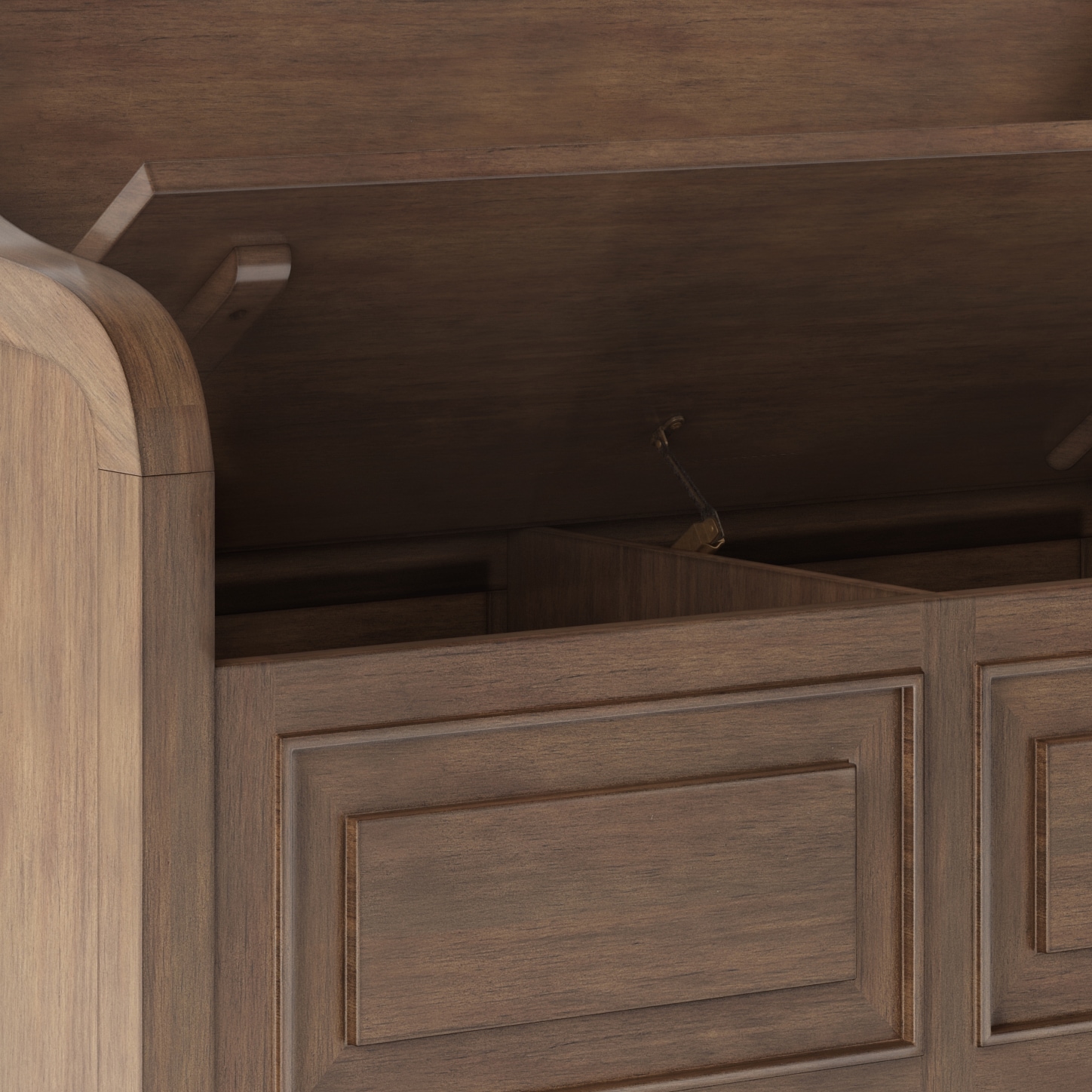Rustic Natural Aged Brown Pine Storage Bench with Cut Out Design