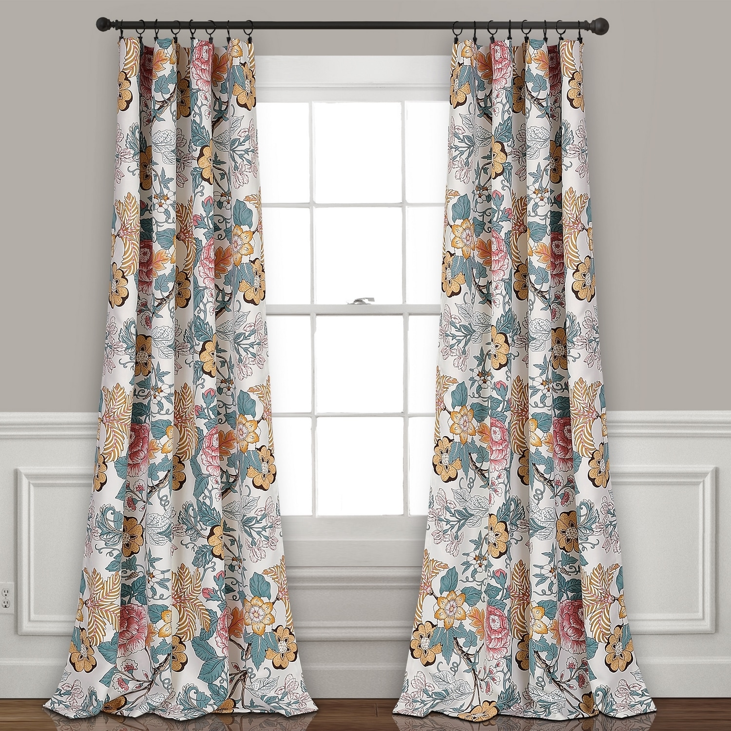 Lush Decor 16T002399 84-Inches Blue Floral Light filtering Rod pocket Curtain panel pair
