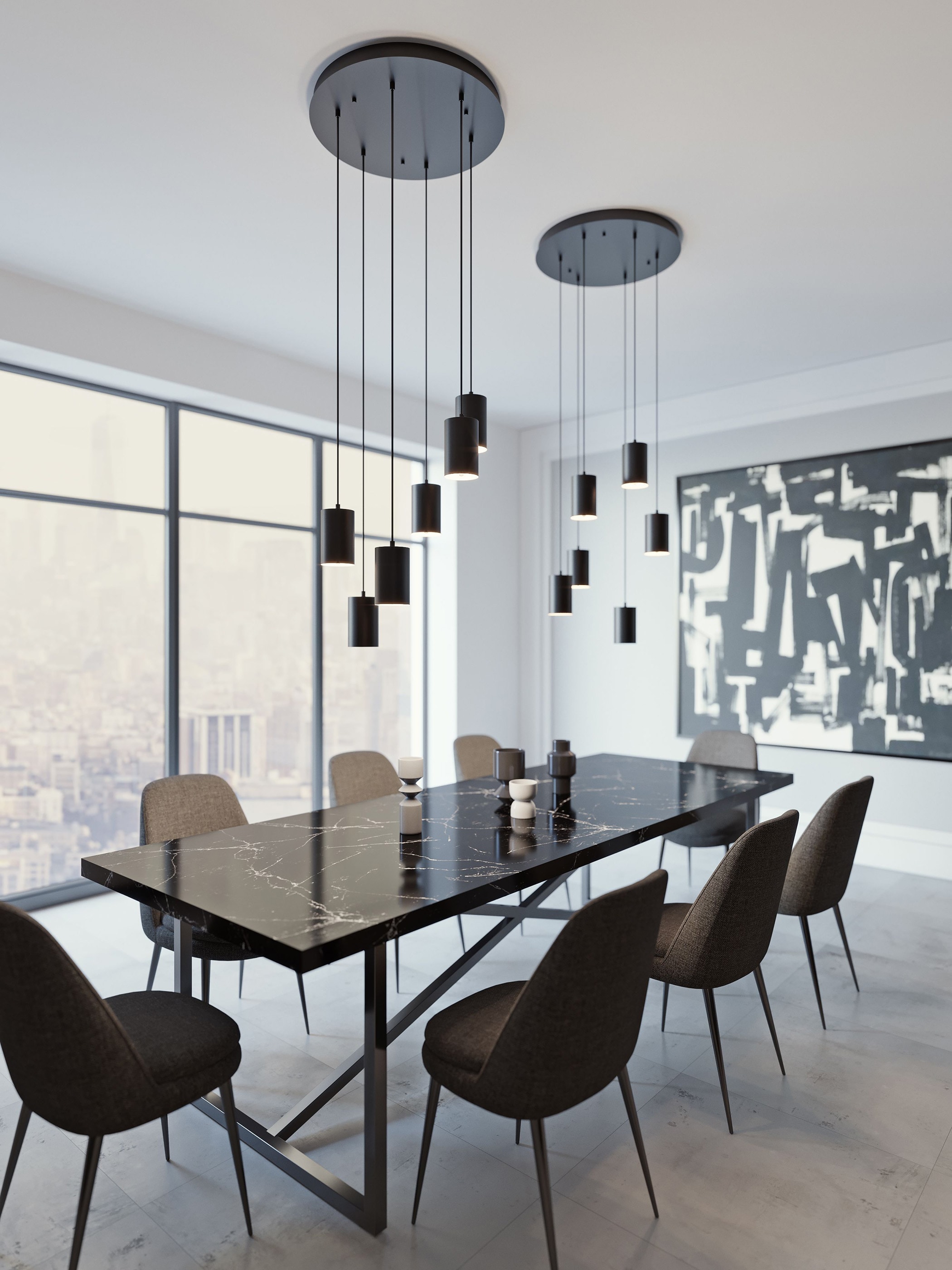AFX TYKP04MBSBRND6 Tyke 6 -Light Satin Brass Transitional Cylinder Small Hanging Pendant light