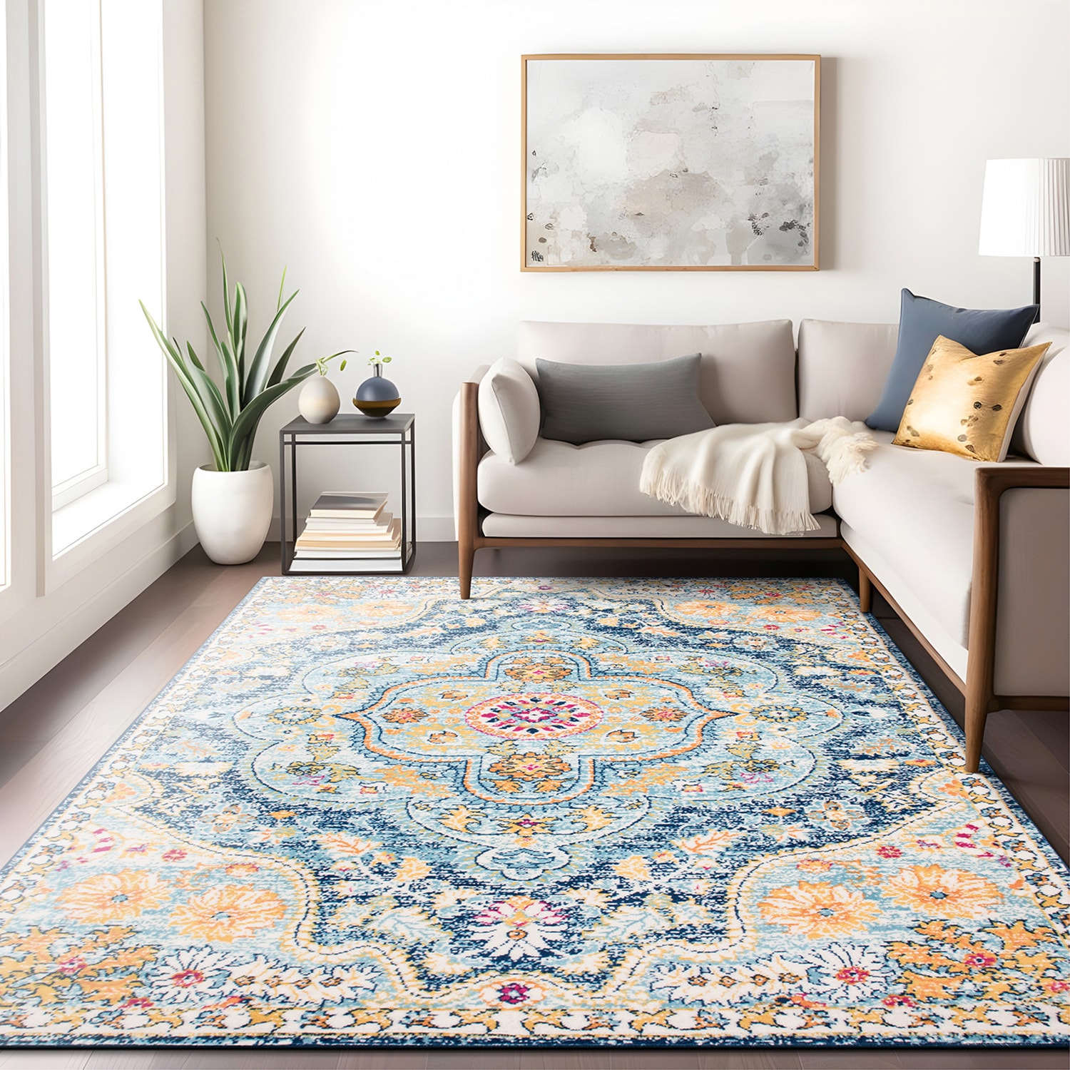 Navy Synthetic 5' x 7' Reversible Washable Area Rug