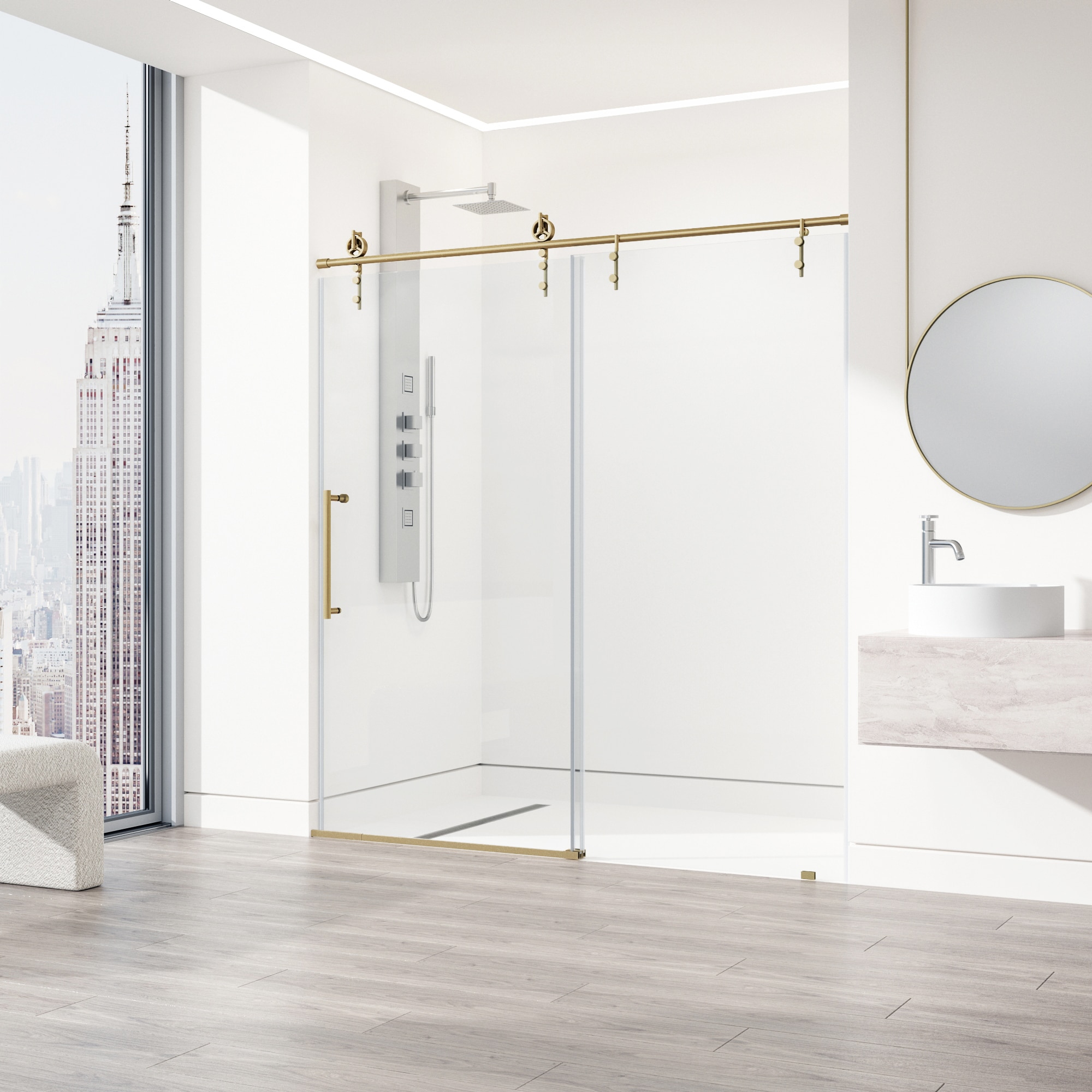 Hamilton Matte Brushed Gold Frameless Sliding Shower Door with Clear Glass