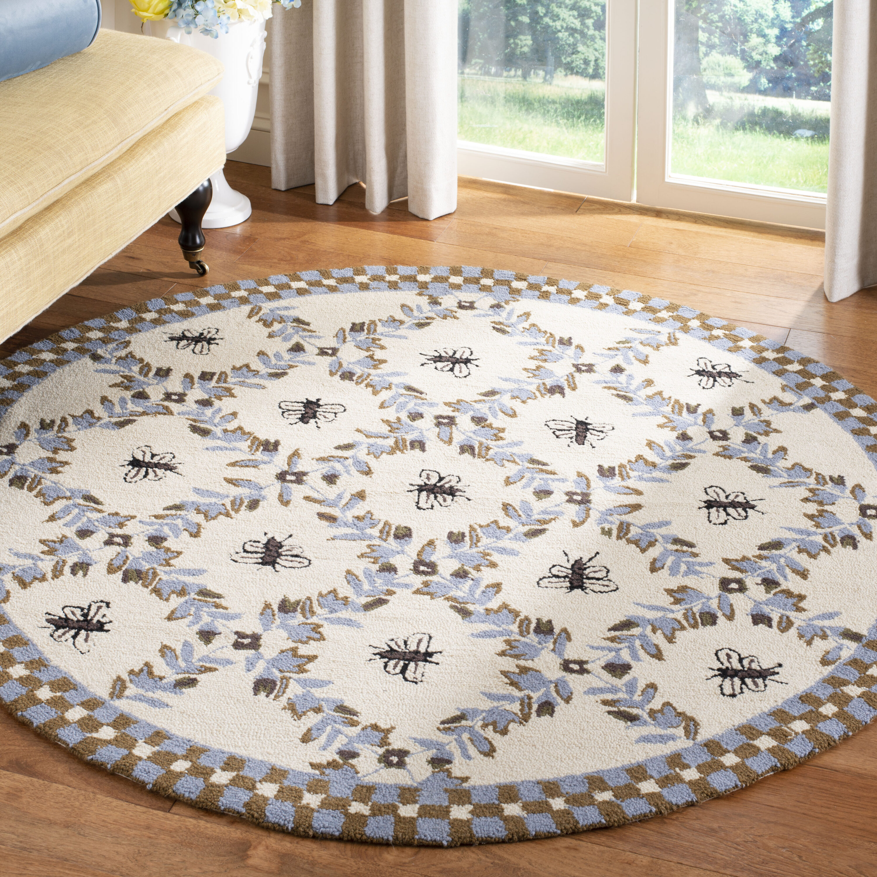 Safavieh HK55G-8R Chelsea Stratford 8 x 8 (ft) Hooked Wool Blue/Multi Round Indoor Trellis Area rug
