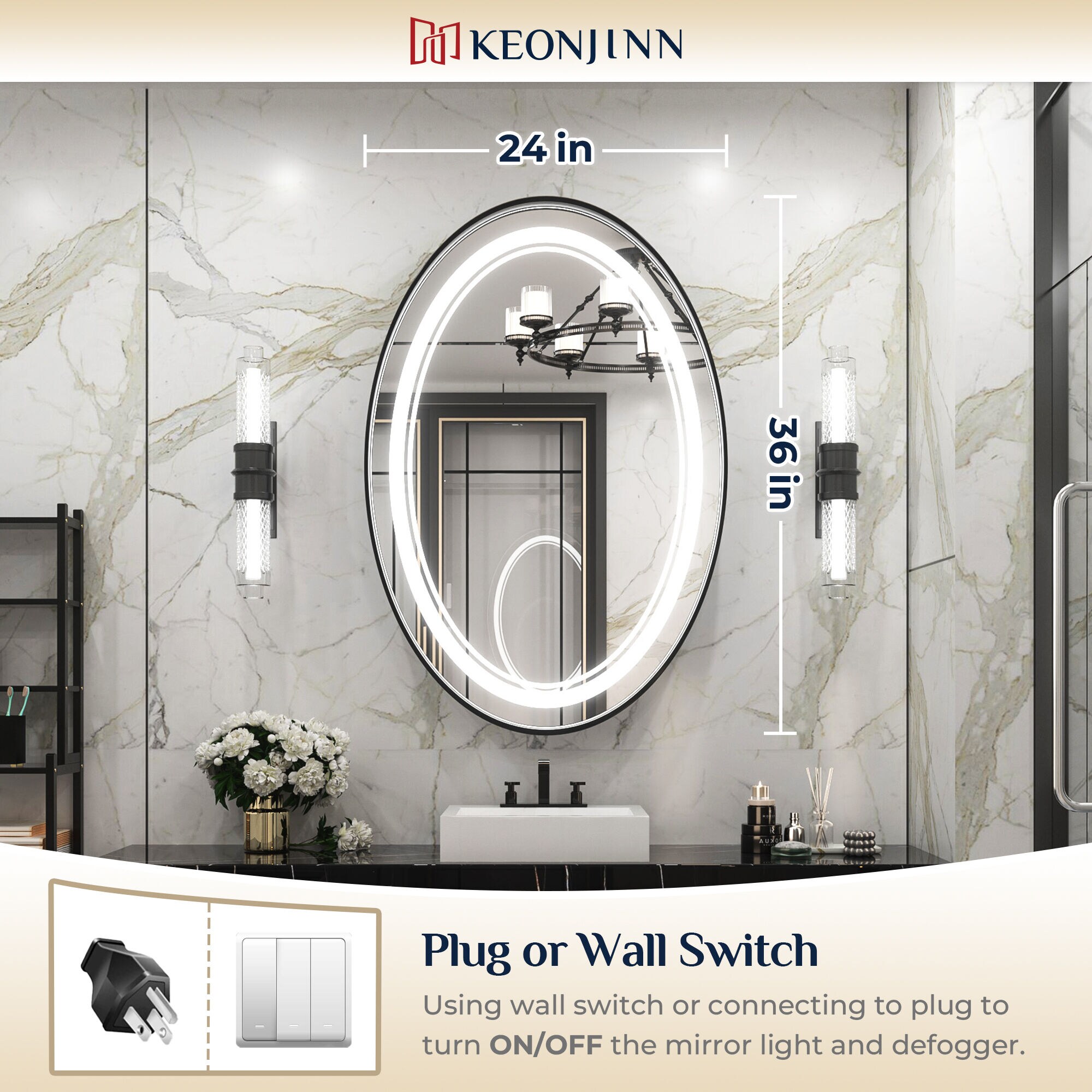 Modern Rectangular Frameless LED Bathroom Vanity Mirror