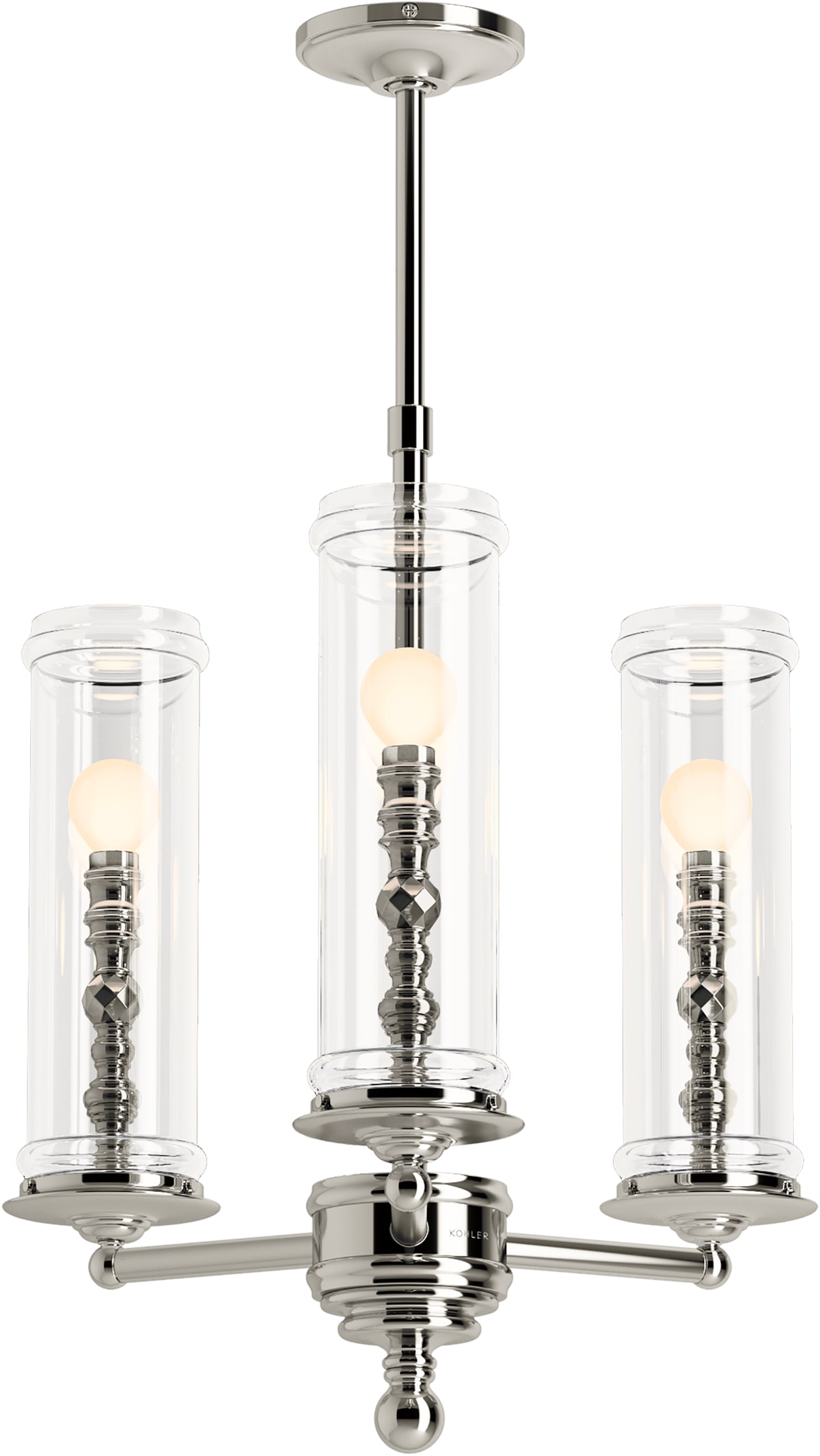 KOHLER 23342-CH03-SNL Damask 3 -Light Polished Nickel Traditional For Use in Dining Rooms, Kitchens, Living Rooms Chandelier