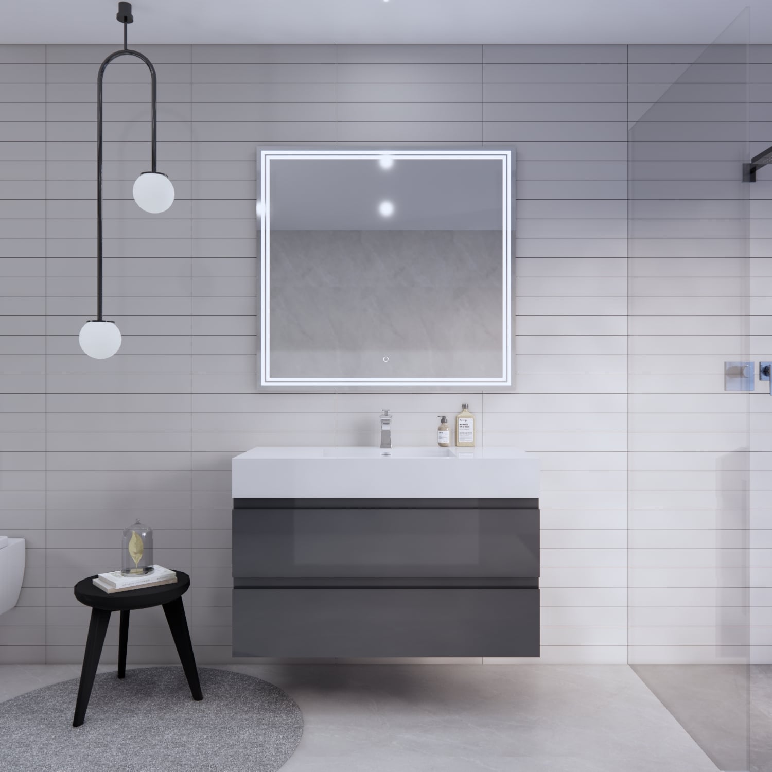 BV Better Vanity BTB-42-GR Monterey 42-in High Gloss Grey Single Sink Floating Bathroom Vanity with White Acrylic Top