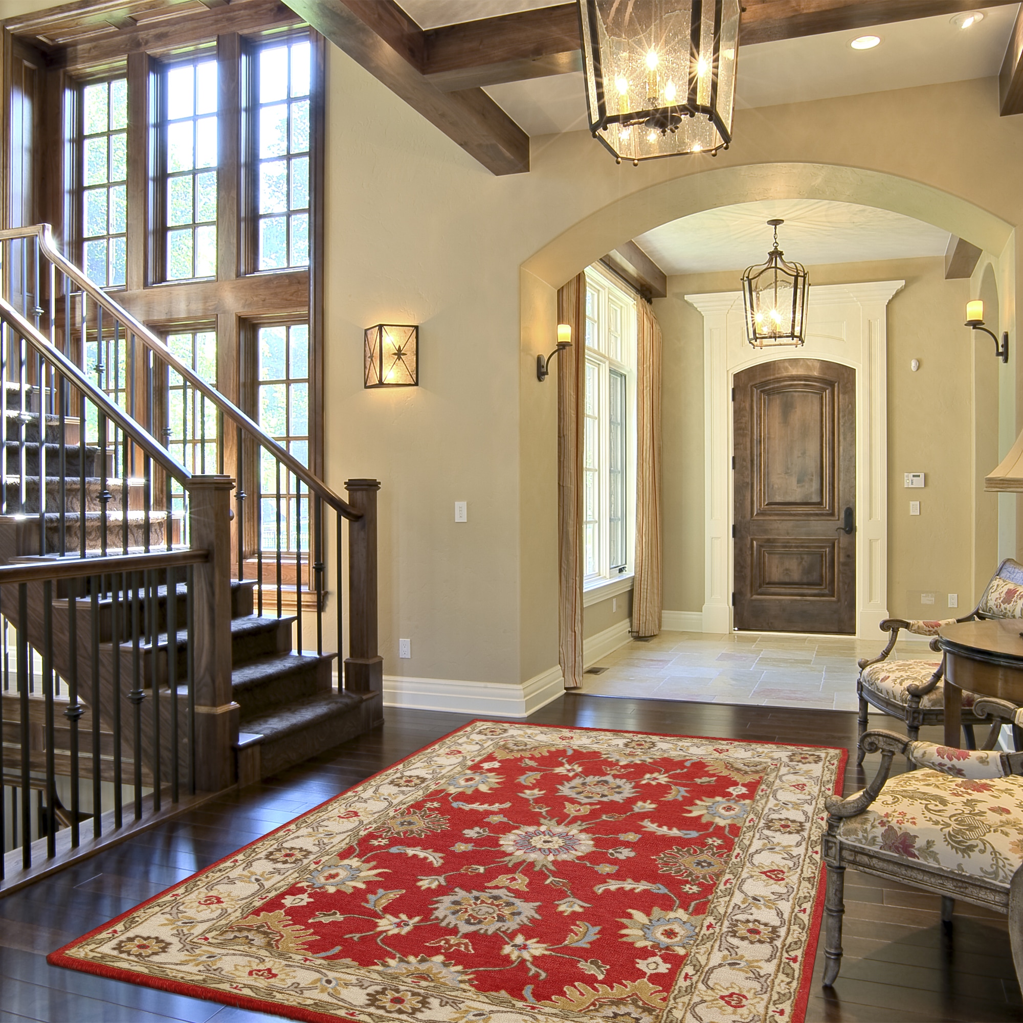 Ottomanson OW4100-5X8 Agra 5 x 8 (ft) Knotted Wool Rust/Beige Rectangular Indoor Medallion Persian Area rug