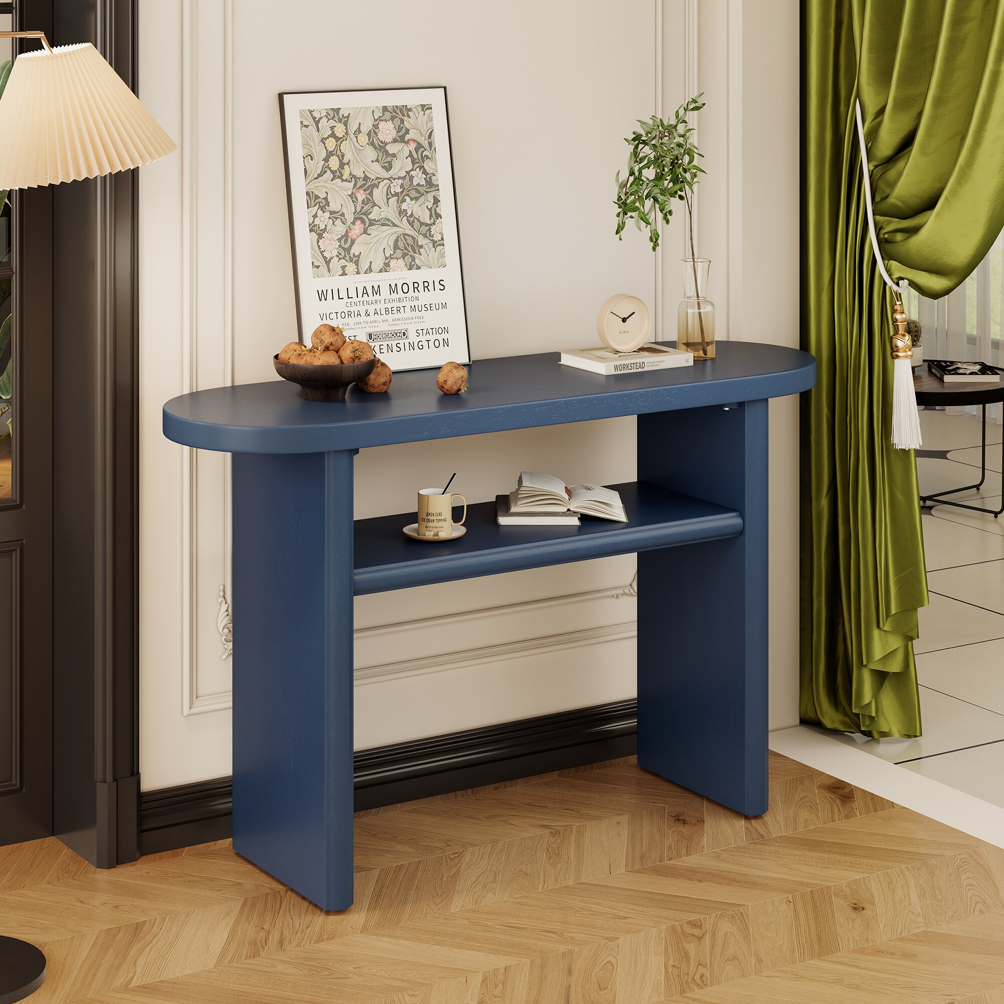 ModernLuxe N715P195554M Elegant Minimalist Console Table with Rounded Edges and Sturdy Shelf Design for Entryway Living RoomNavy