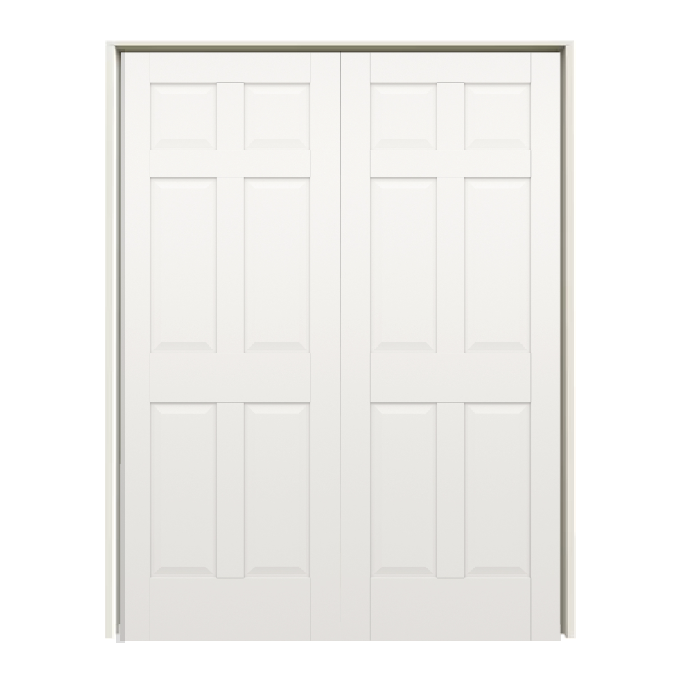 RELIABILT 72-in x 80-in Hollow Core 6-panel Reversible/Universal Textured Primed Molded Composite Split Jamb Double Prehung Interior Door in White -  PRO10131051