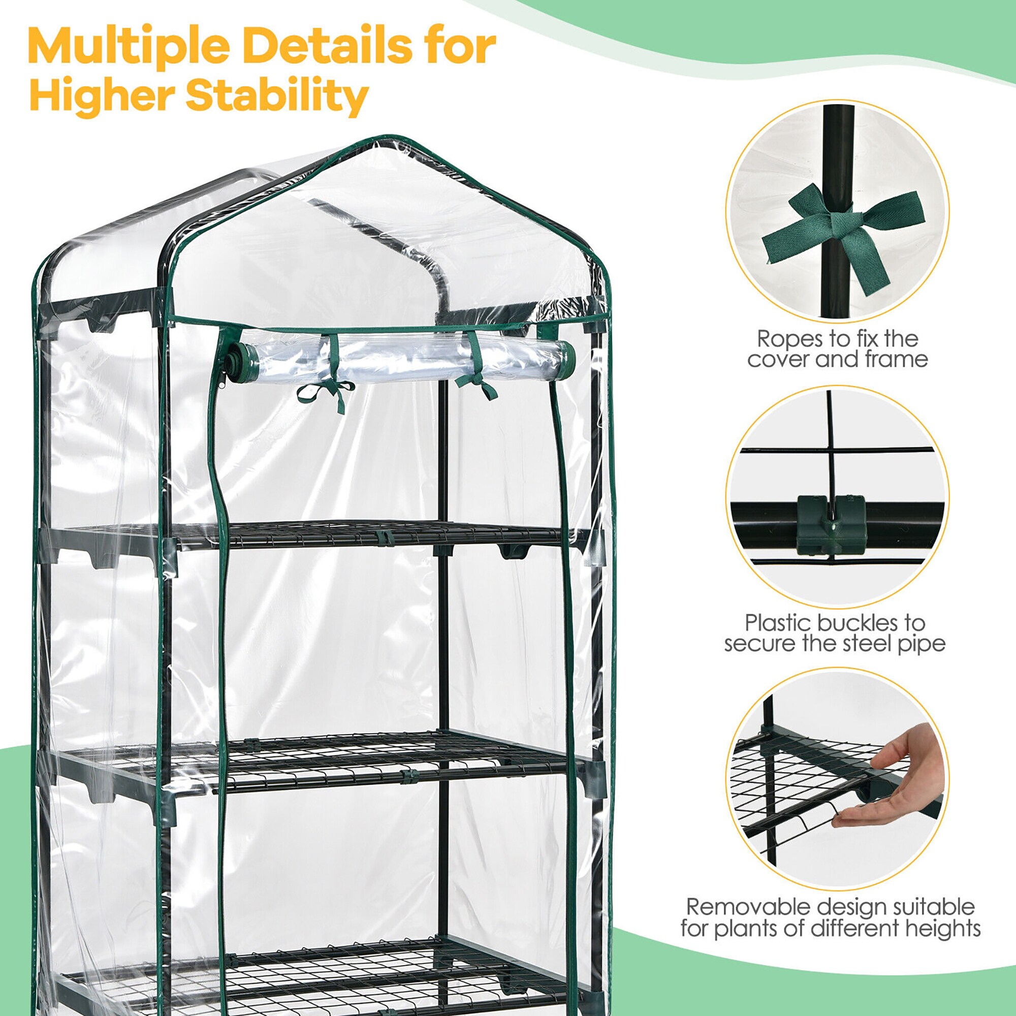 Forclover CW-Mini Greenhouse with PVC Cover 4-Tier Portable 2.33-ft L x ...