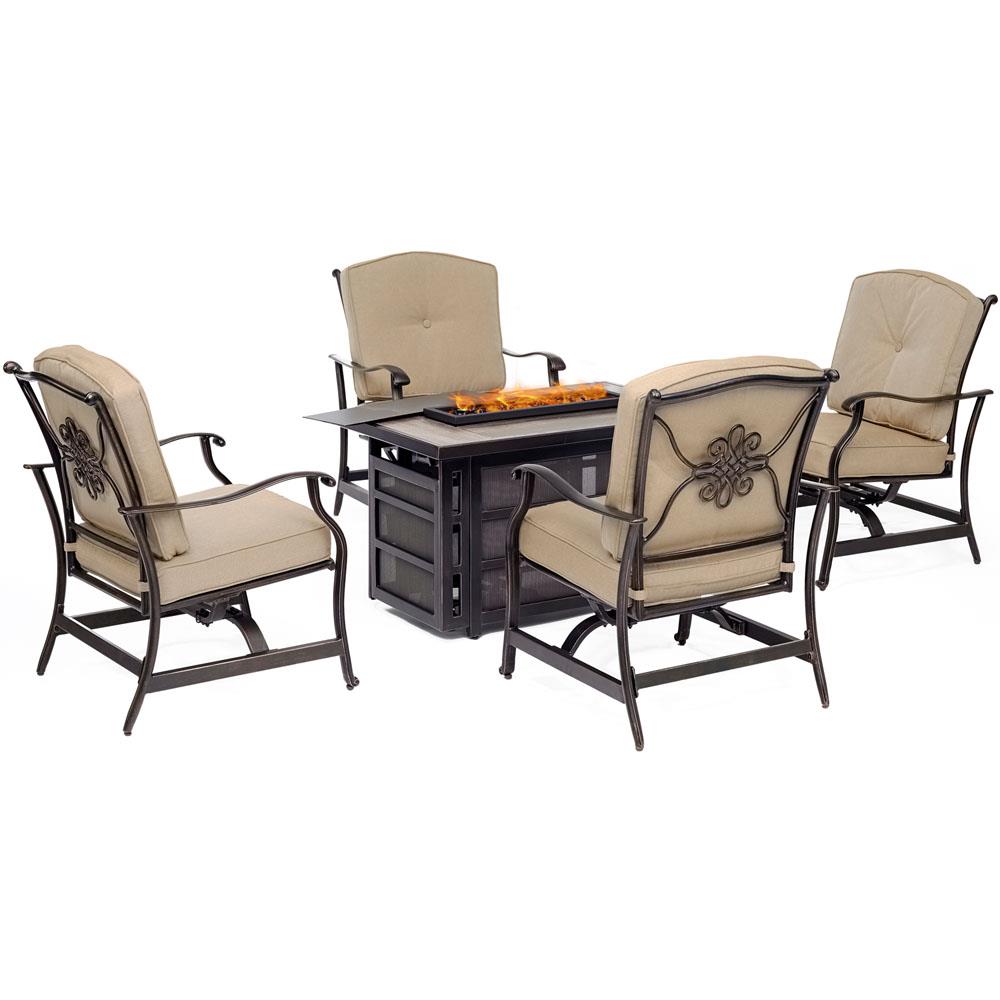 Hanover TRAD5PCRECFP-TAN Traditions 5-Piece Patio Conversation Set with Tan Cushions