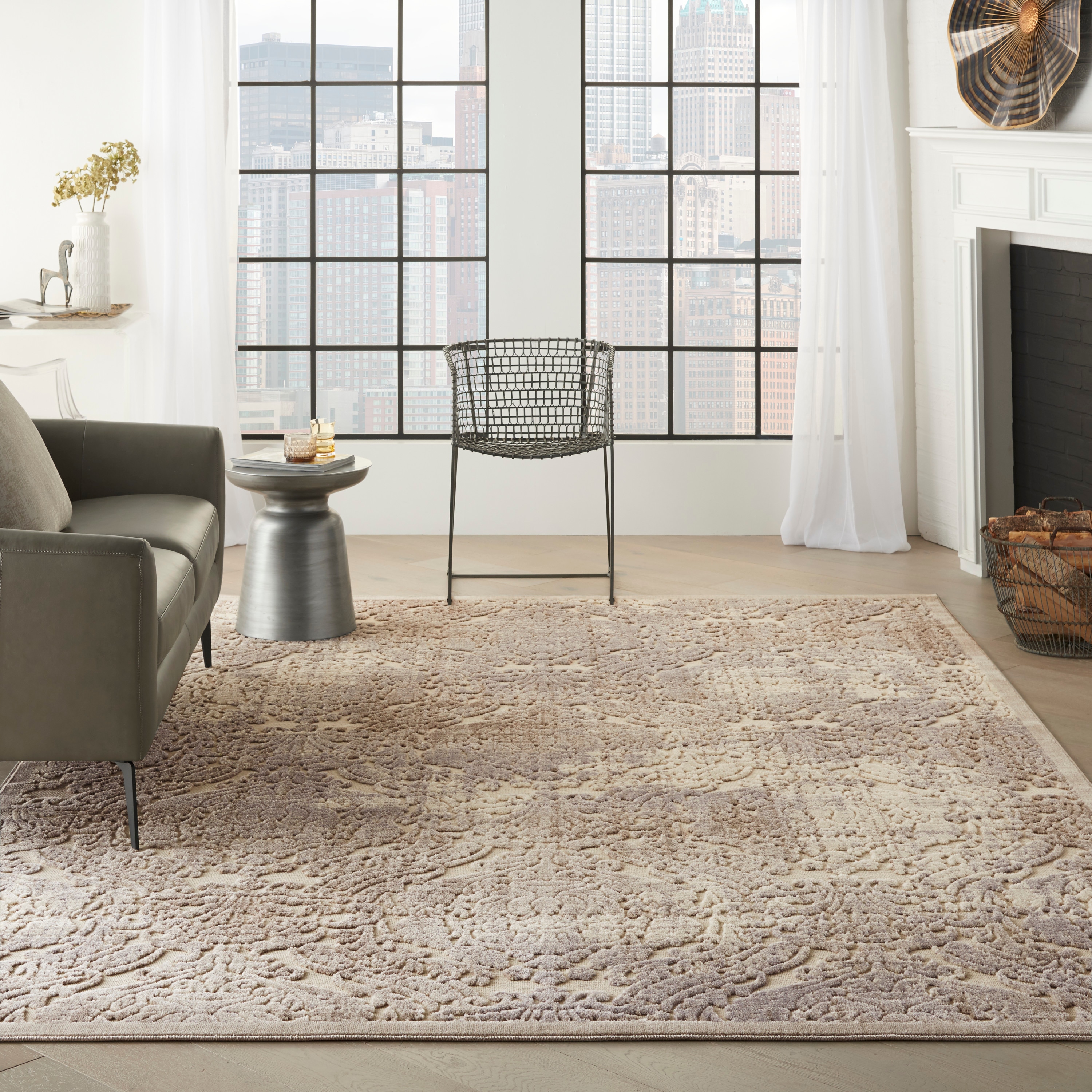 Nourison 33266 Graphic Illusions 7 x 9 (ft) Synthetic Ivory Rectangular Indoor Abstract French Country Area rug