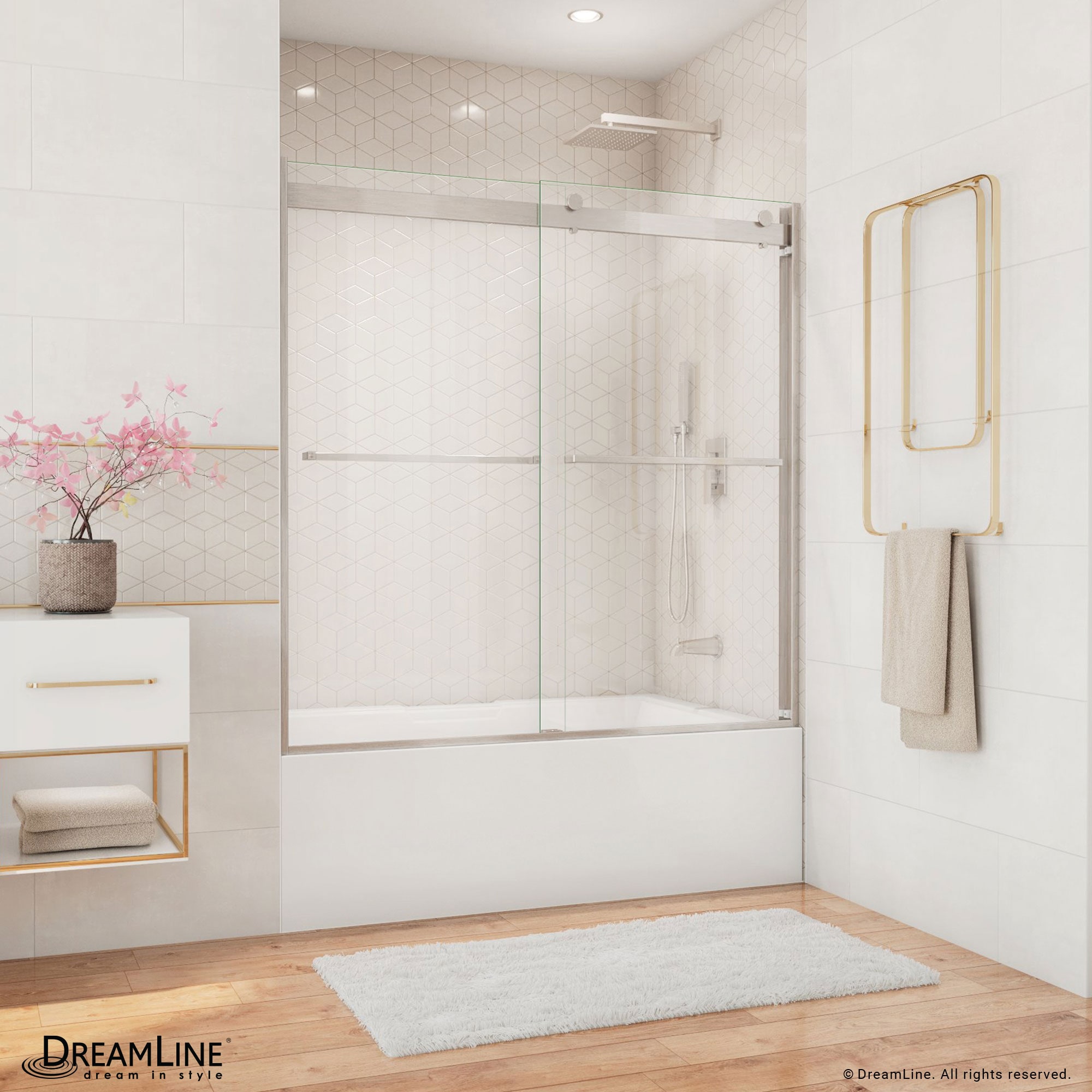 Essence 56-60" Frameless Brushed Nickel Tub Door with ClearMax™