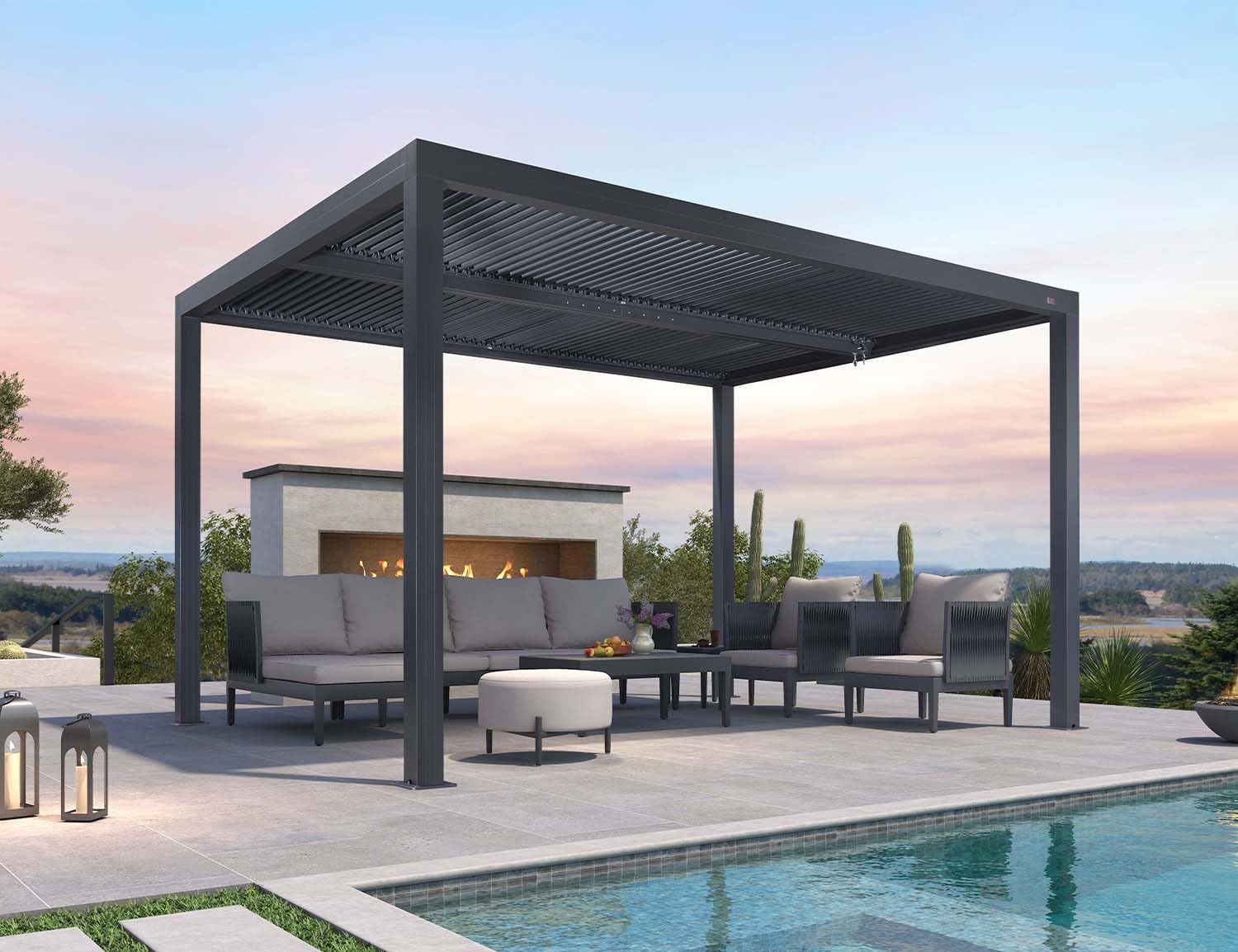 PURPLE LEAF LS04BYXF1113-GY Louvered Pergola with Adjustable Roof 11-ft W x 13-ft L x 7-ft 8-in H Gray Metal Freestanding Pergola