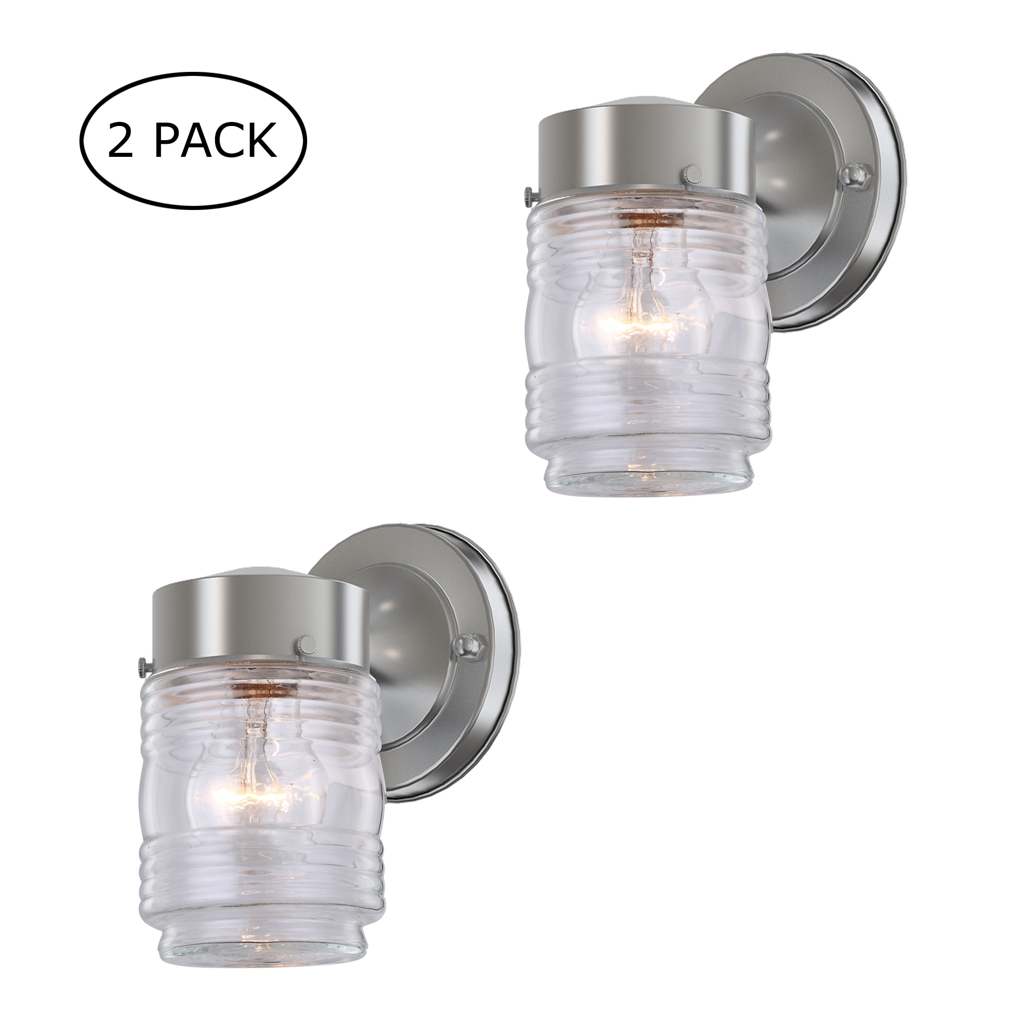 Hukoro 2FL10602-ODWL-BN 2 -Pack 1 -Light 7.5-in H Brushed Nickel Hardwired Outdoor Wall Light