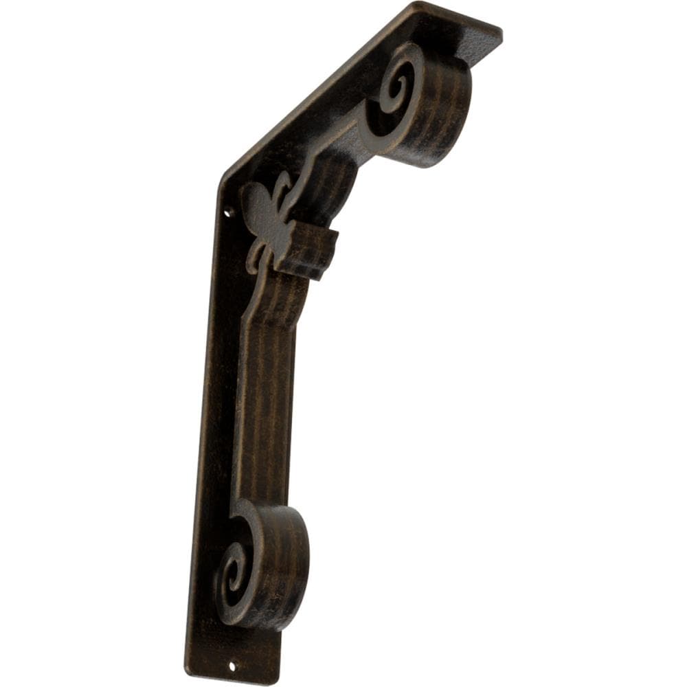 Ekena Millwork BKTM02X07X10TFLABS Fleur De Lis 7.5-in x 2-in x 10-in Antique brass Wrought iron Countertop support bracket