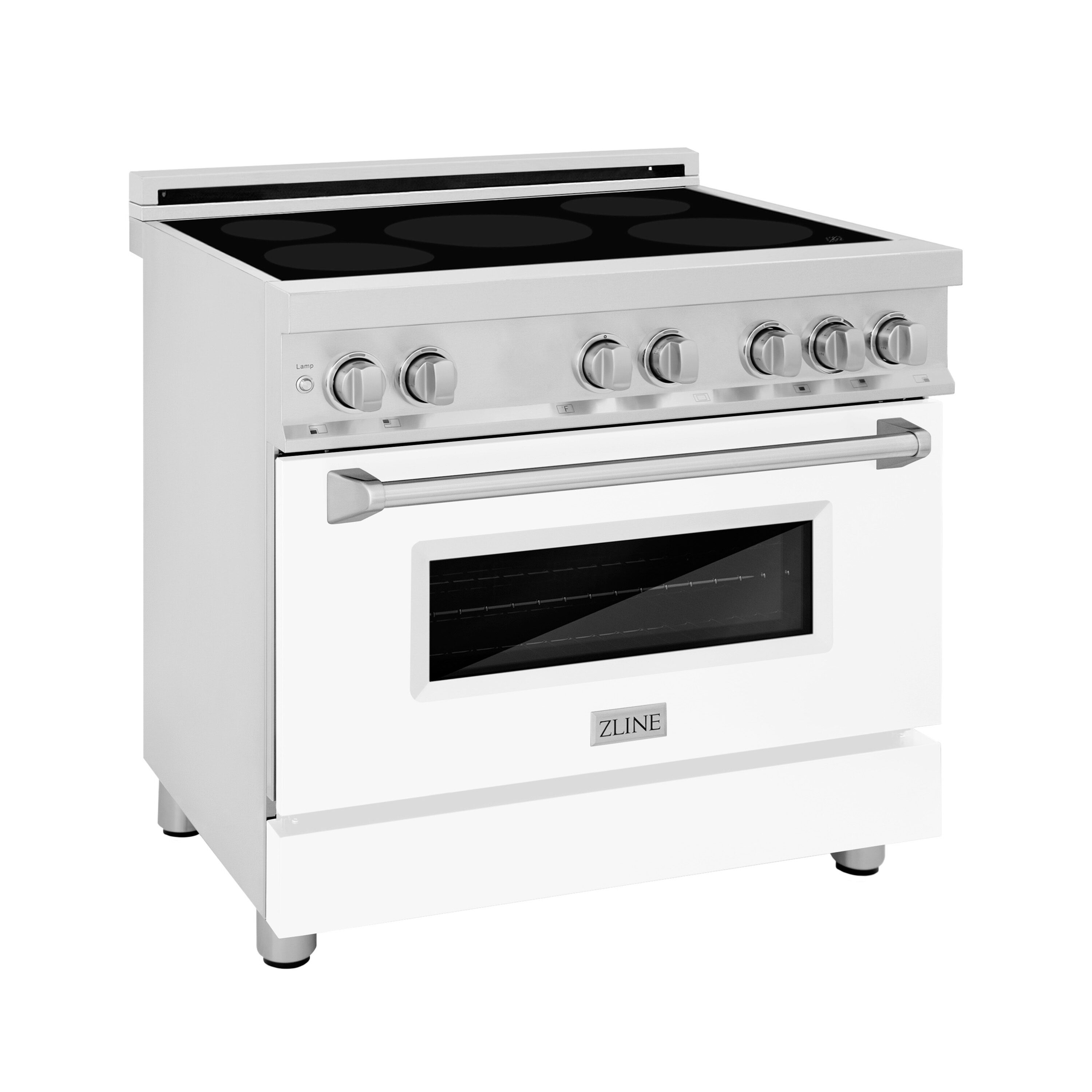 ZLINE KITCHEN & BATH RAIND-WM-36 Legacy 36-in 5 Burners 4.6-cu ft Manual Cleaning Convection Oven Freestanding Single Induction Range (Stainless Steel with White Matte Door)