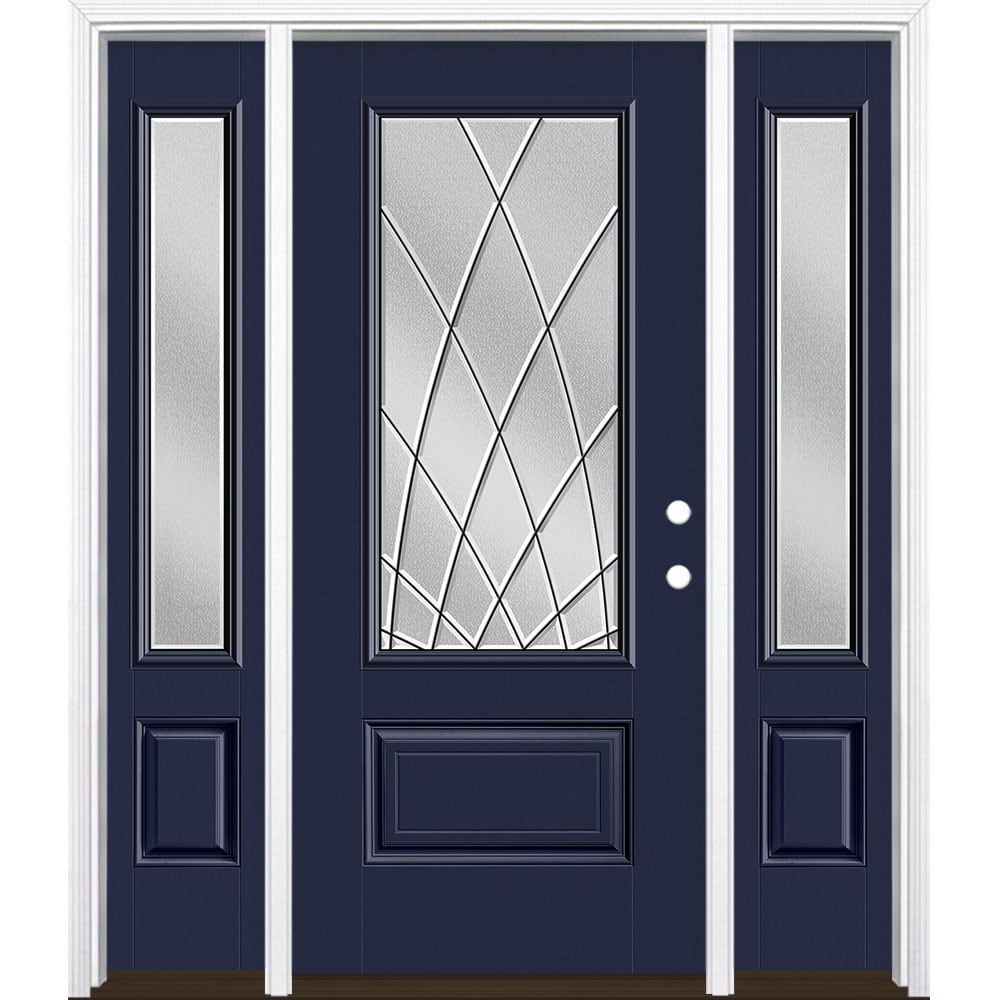 Masonite 3423529 Ventata 60-in x 80-in x 4-9/16-in Fiberglass 3/4 lite Left-hand inswing Eclipse Painted Prehung Single door with sidelights Front Door with Brickmould Insulating core Decorative glass
