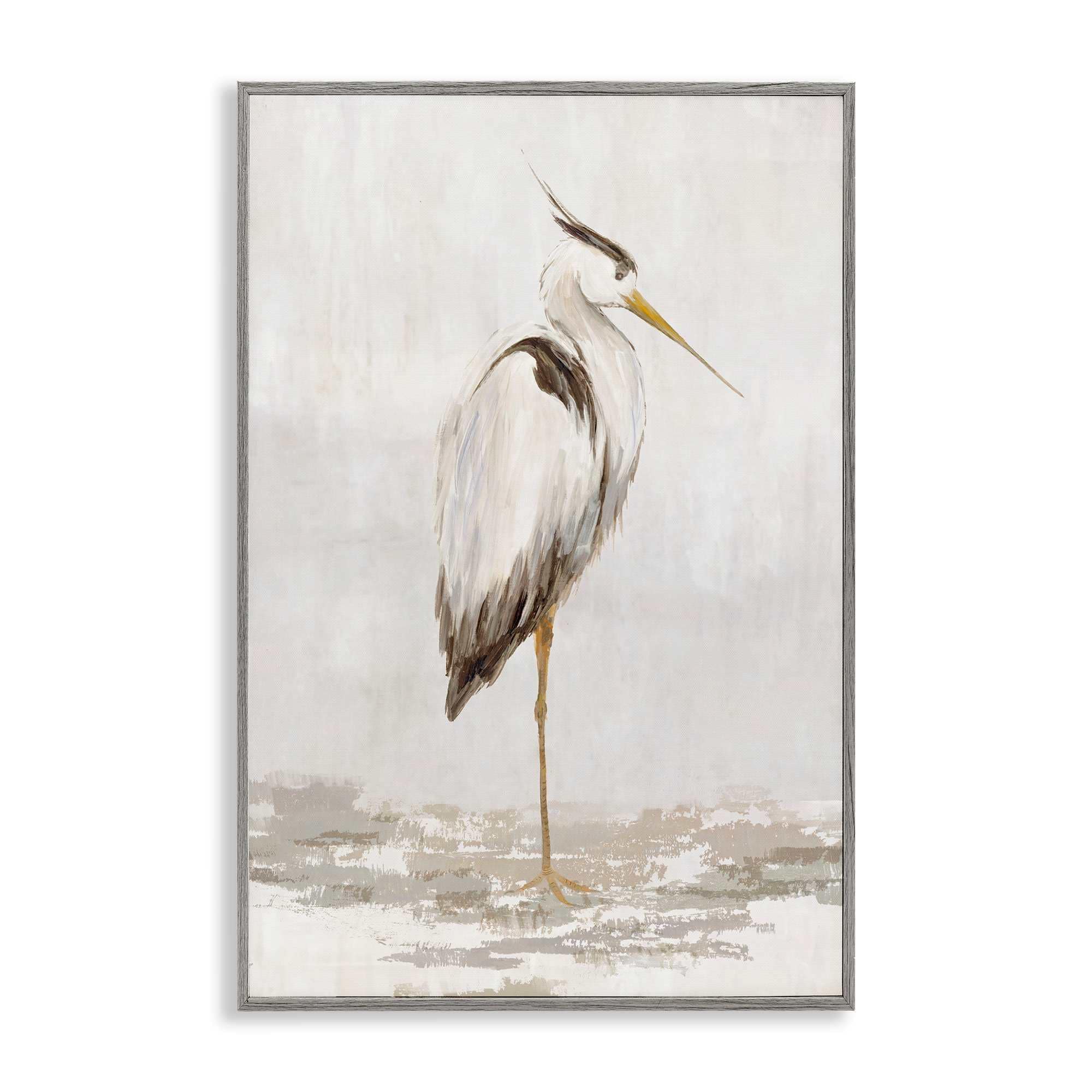 Stupell Industries BW-971-GFF-12X18 Serene Heron Balancing Gray Framed Giclee Art 12 x 18