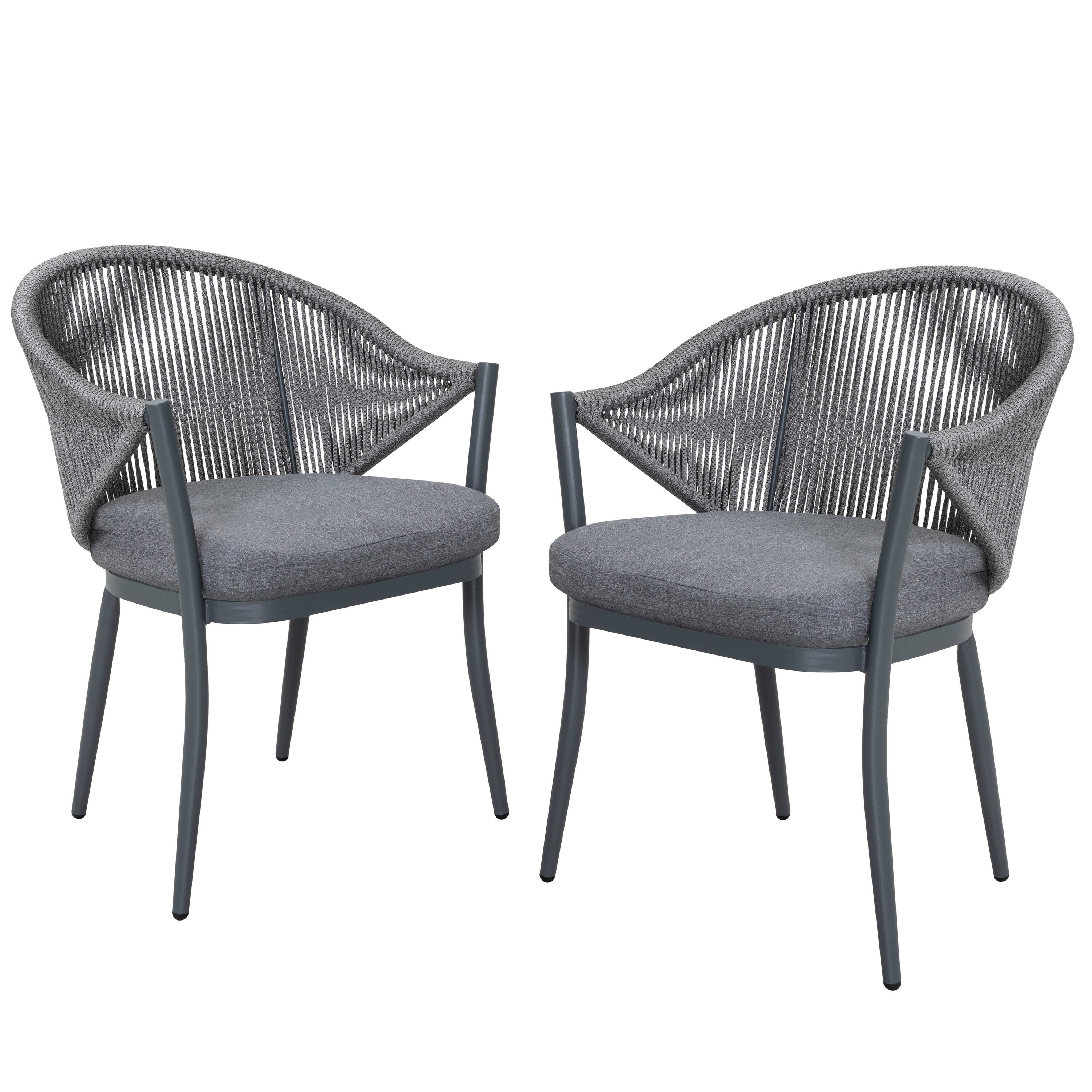 2 grey garden chairs