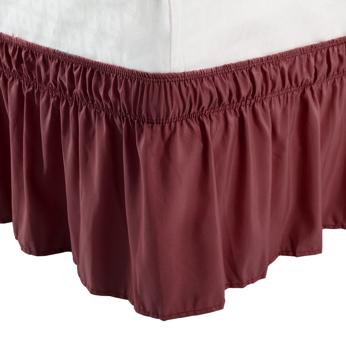 Unique Bargains Bed Skirt Wrap Around Bedskirt Three Fabric Sides Elastic Dust Ruffle Easy Fit - with 15 Inch Drop Full Burgundy