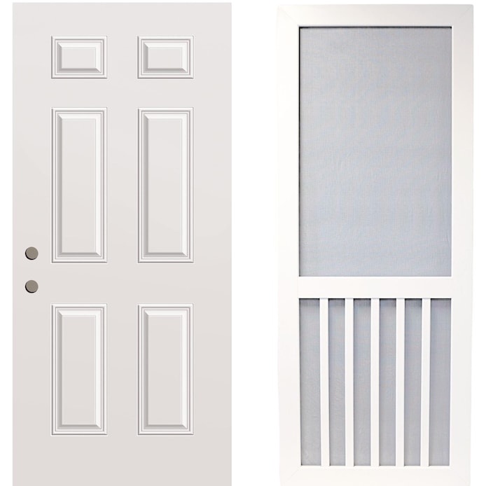 RELIABILT  32-in x 80-in Steel No glass Right-hand Inswing Primed Prehung Front Door with Hinged Screen Door