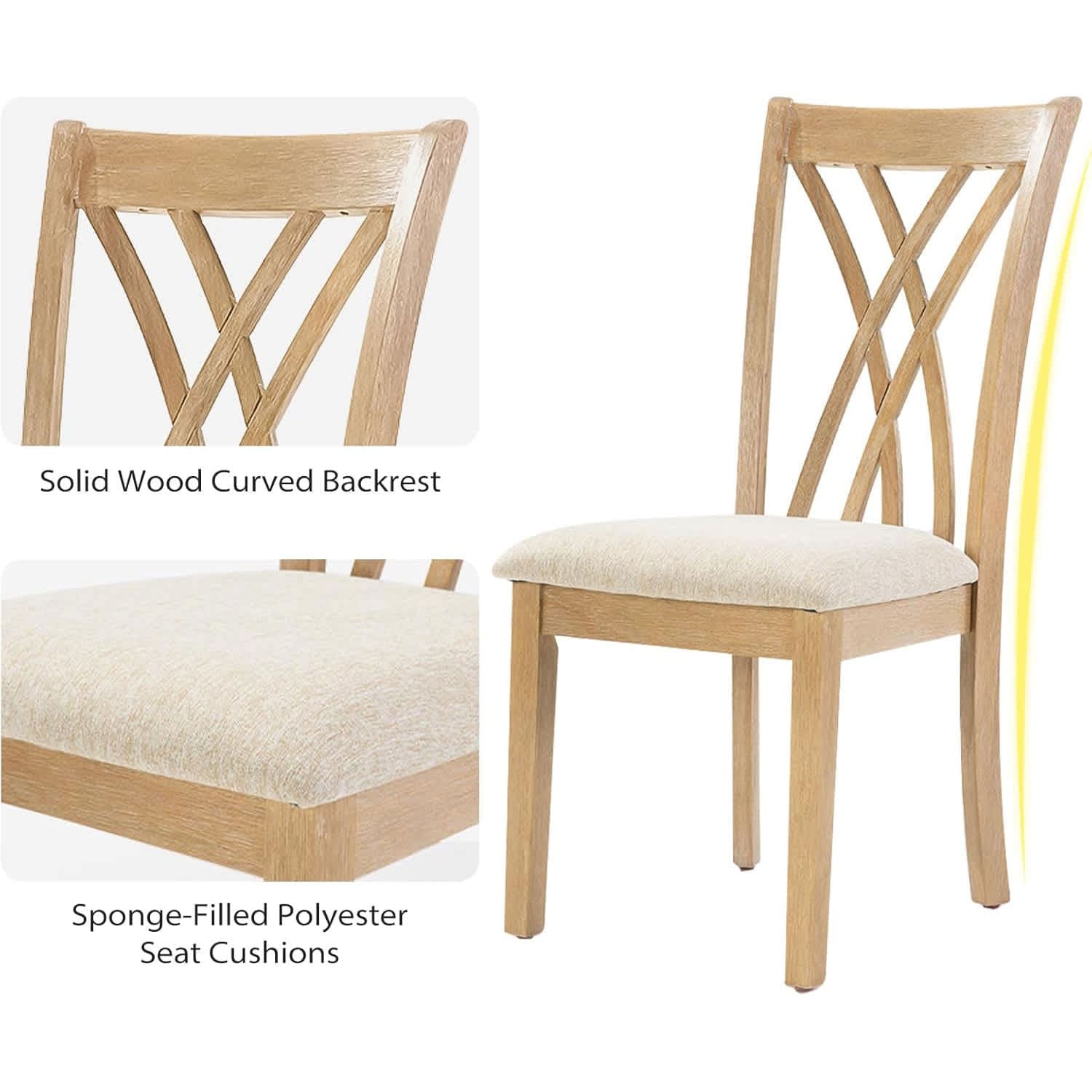 Zevemomo 7 Piece Solid Wood Dining Table Set with 6 Upholstered Chairs ...